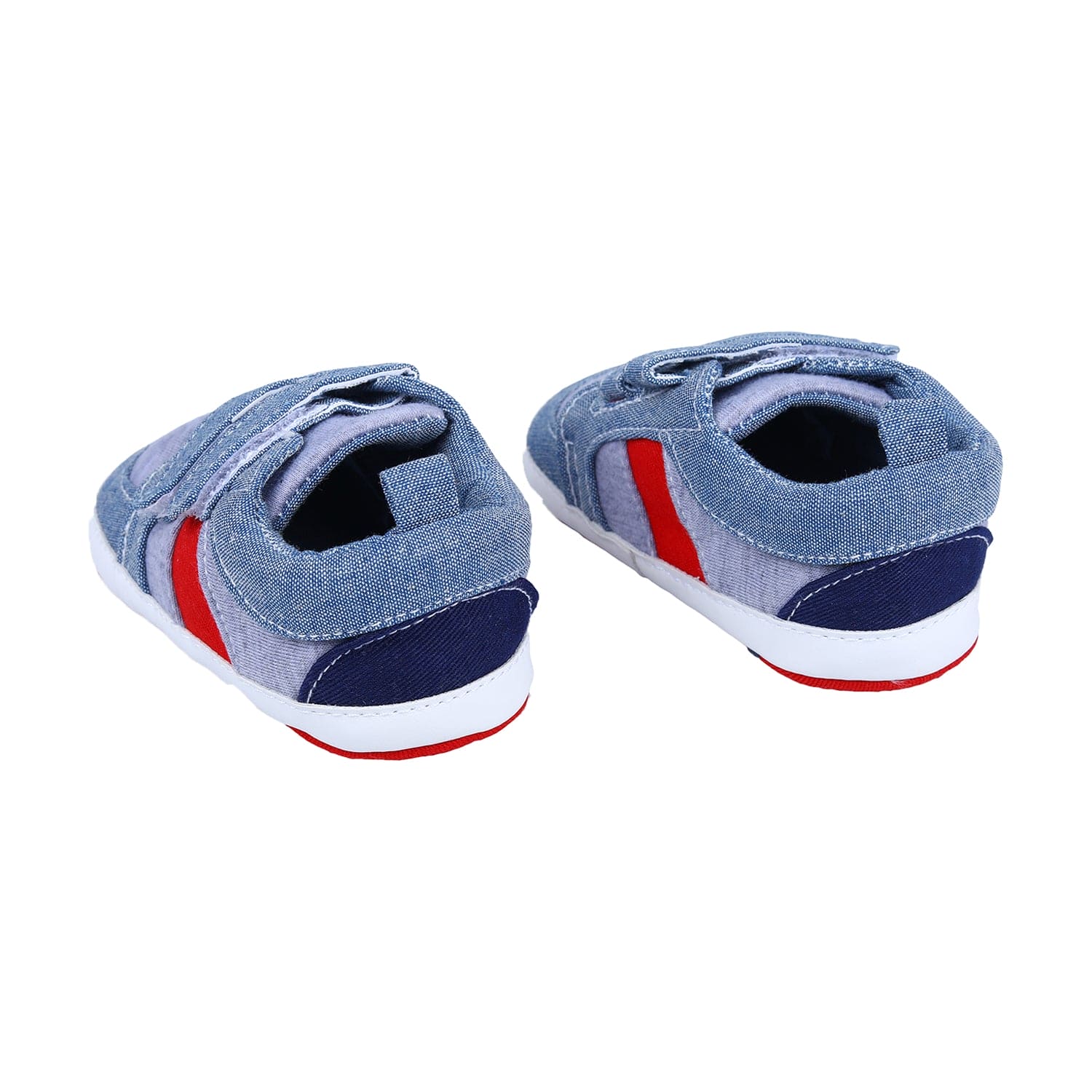Colour Blocked Cute And Casual Denim Velcro Booties - Blue And Red