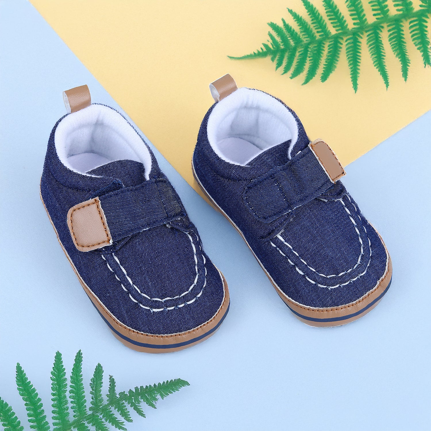 Solid Hookloop Stylish And Casual Denim Velcro Booties - Blue