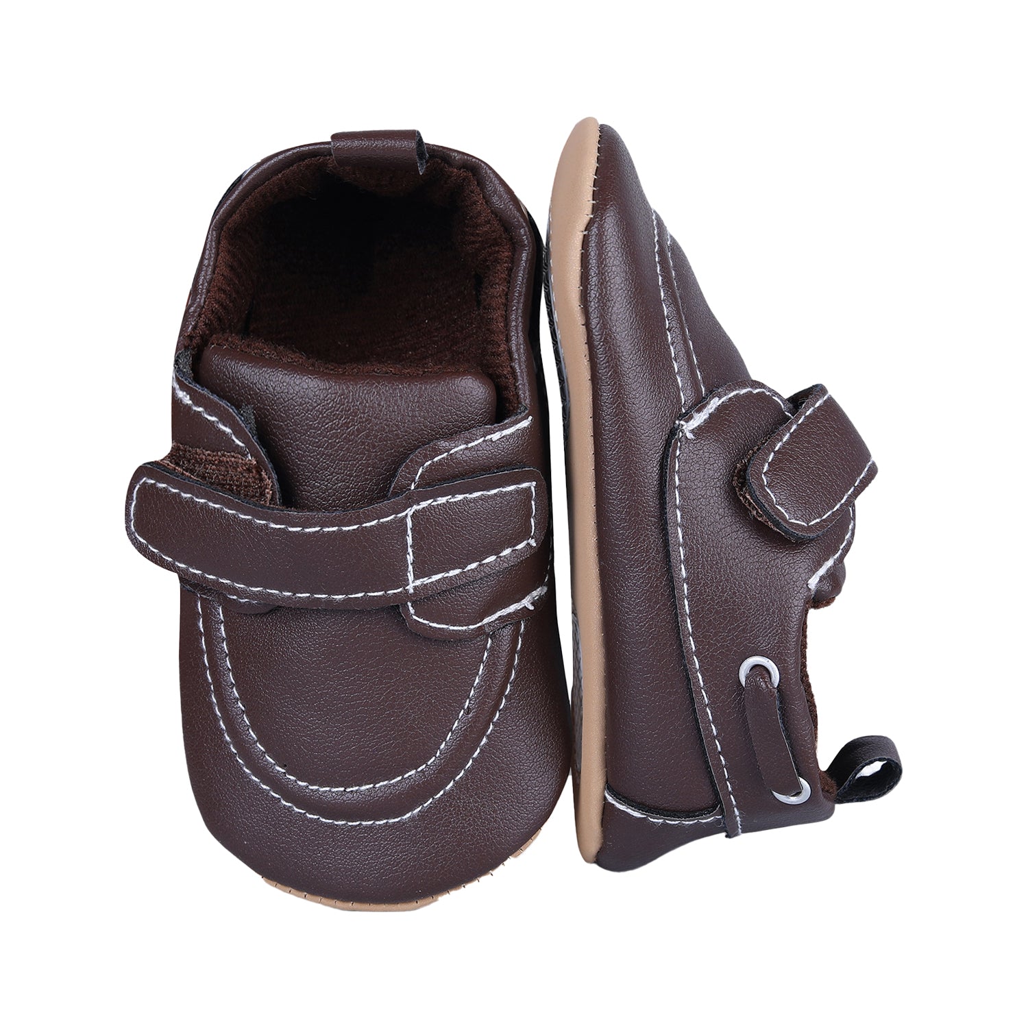 Solid Hookloop Stylish Leather Velcro Shoes - Brown