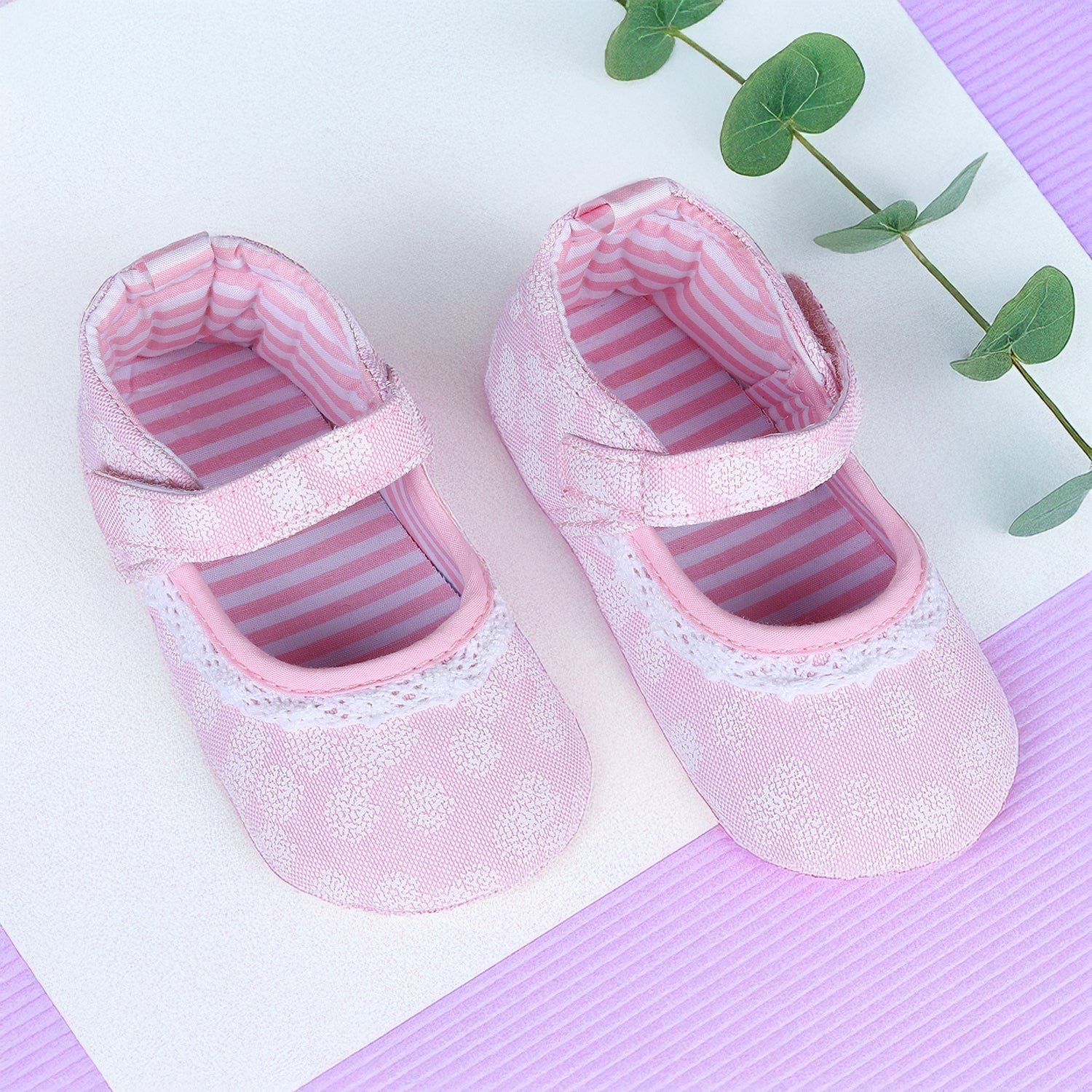 Textured Hookloop Premium Girls Anti-Slip Ballerina Shoes - Pink