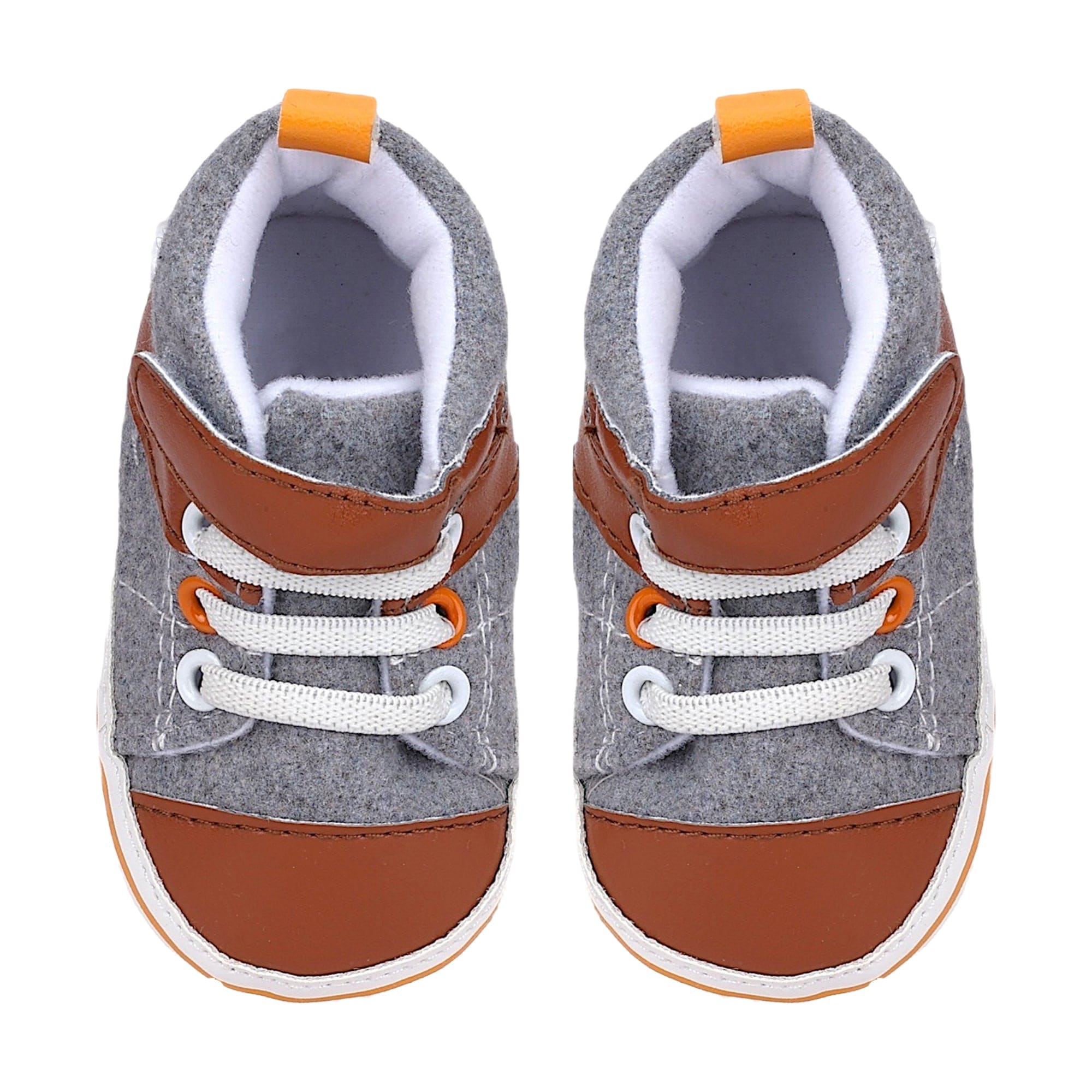Baby Moo Leather Lace-Up Design Velcro Strap Anti-Skid Sneakers - Grey, Brown