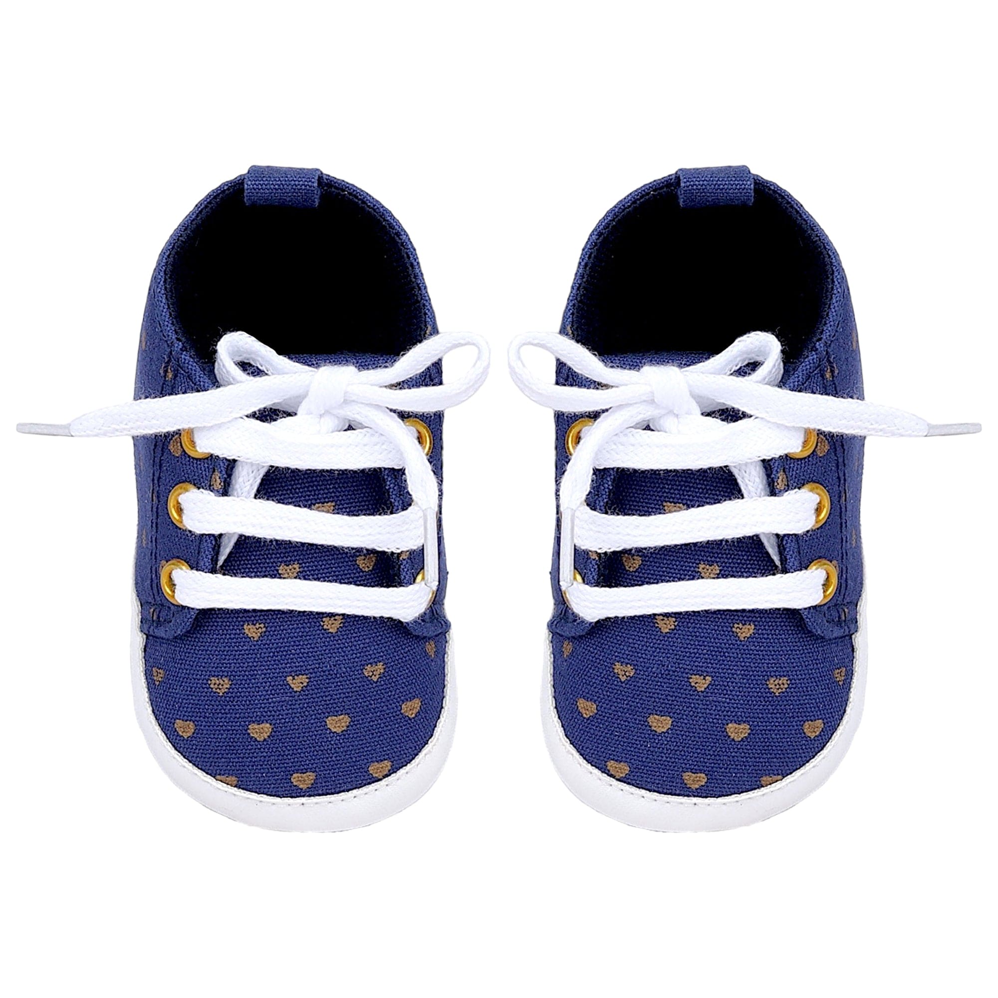Baby Moo Heart Print Lace-Up Anti-Skid Sneakers - Navy Blue