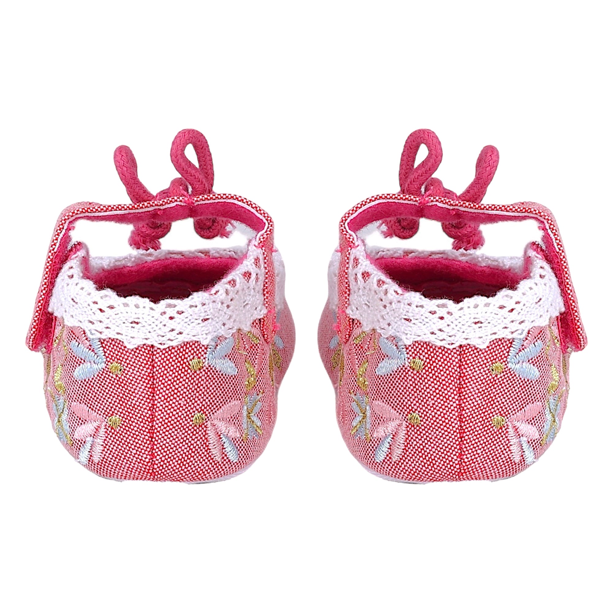 Baby Moo Fancy Floral Embroidered Velcro Straps Anti-Skid Booties - Peach
