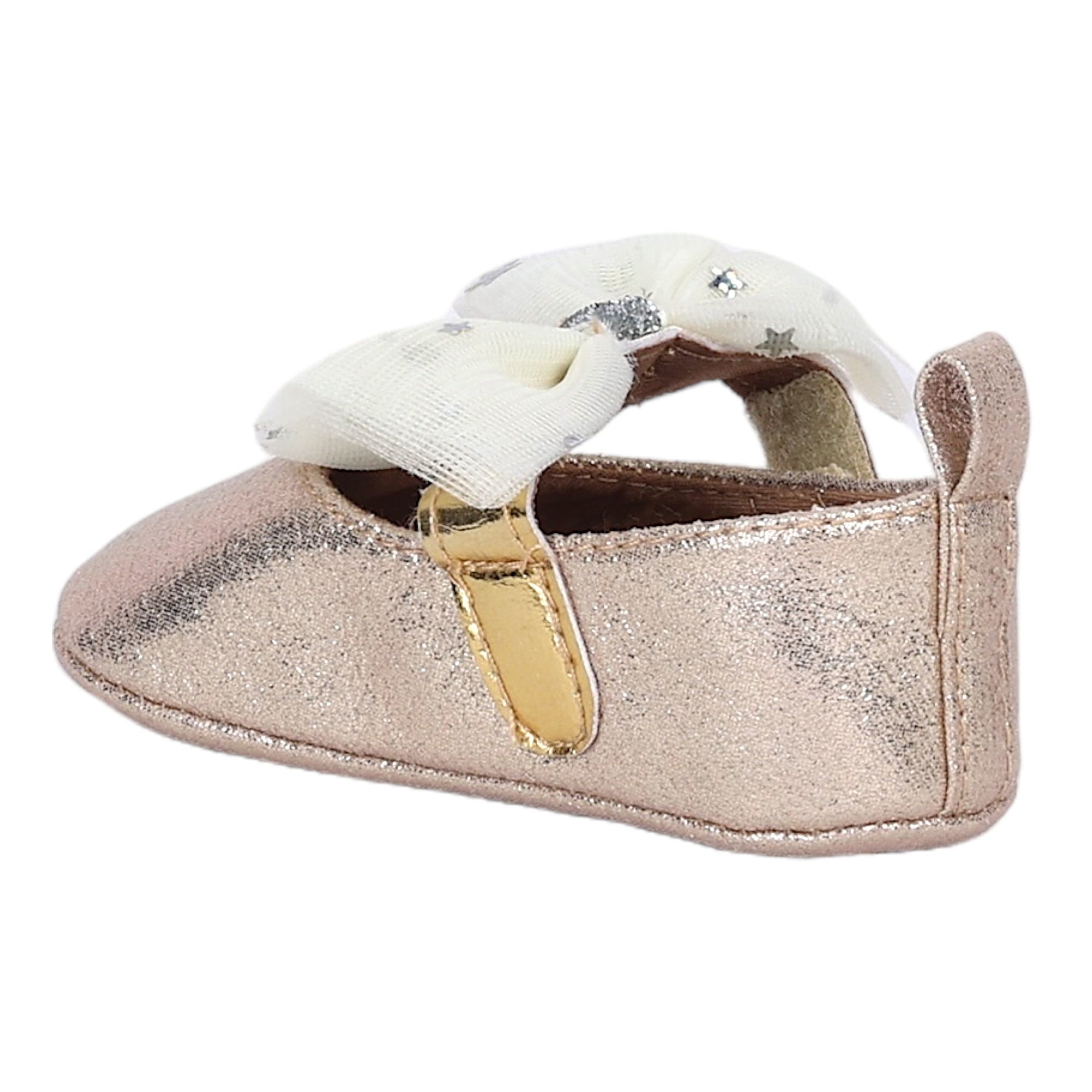 Baby Moo Starry Bow Partywear Anti-Skid Ballerina Booties - Gold