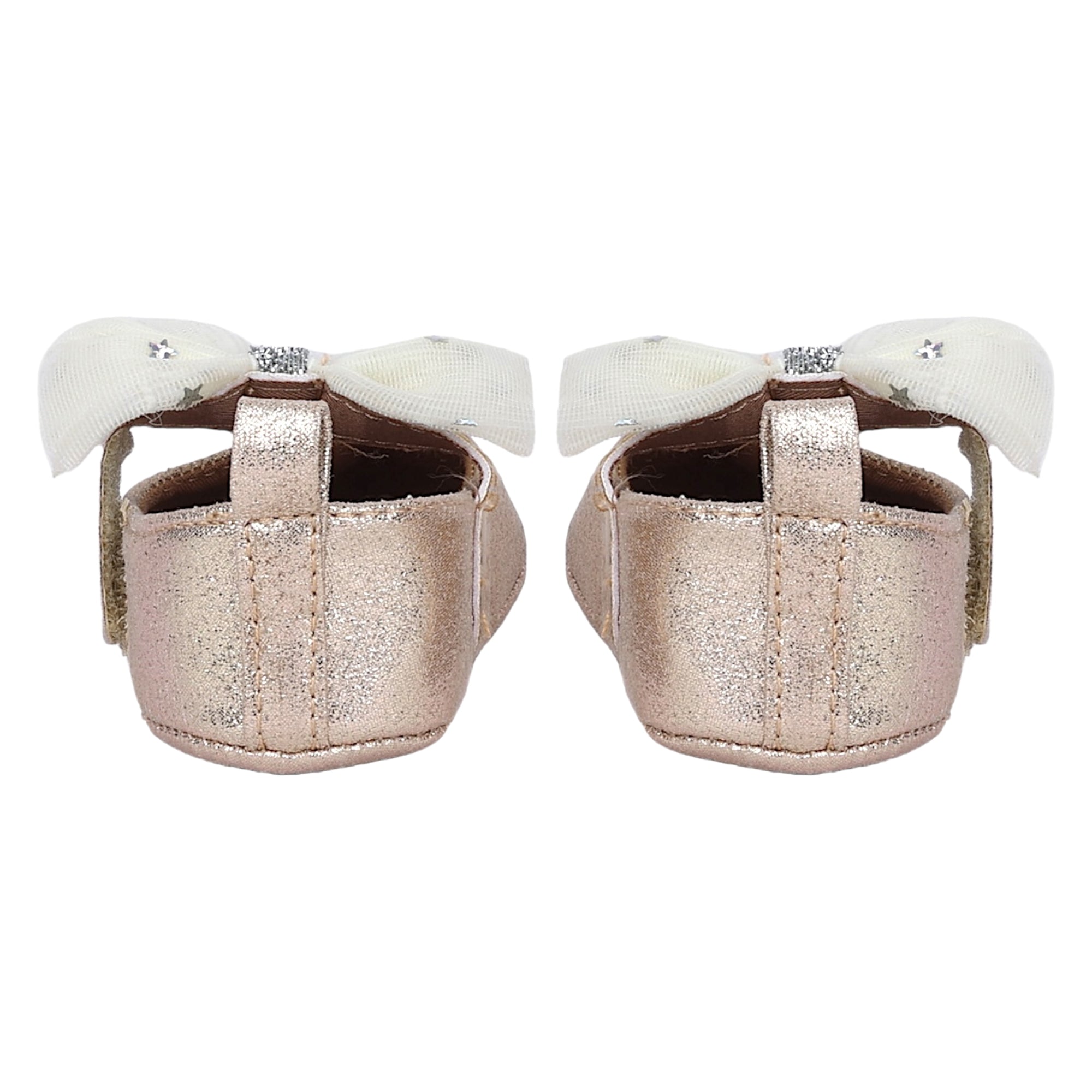 Baby Moo Starry Bow Partywear Anti-Skid Ballerina Booties - Gold