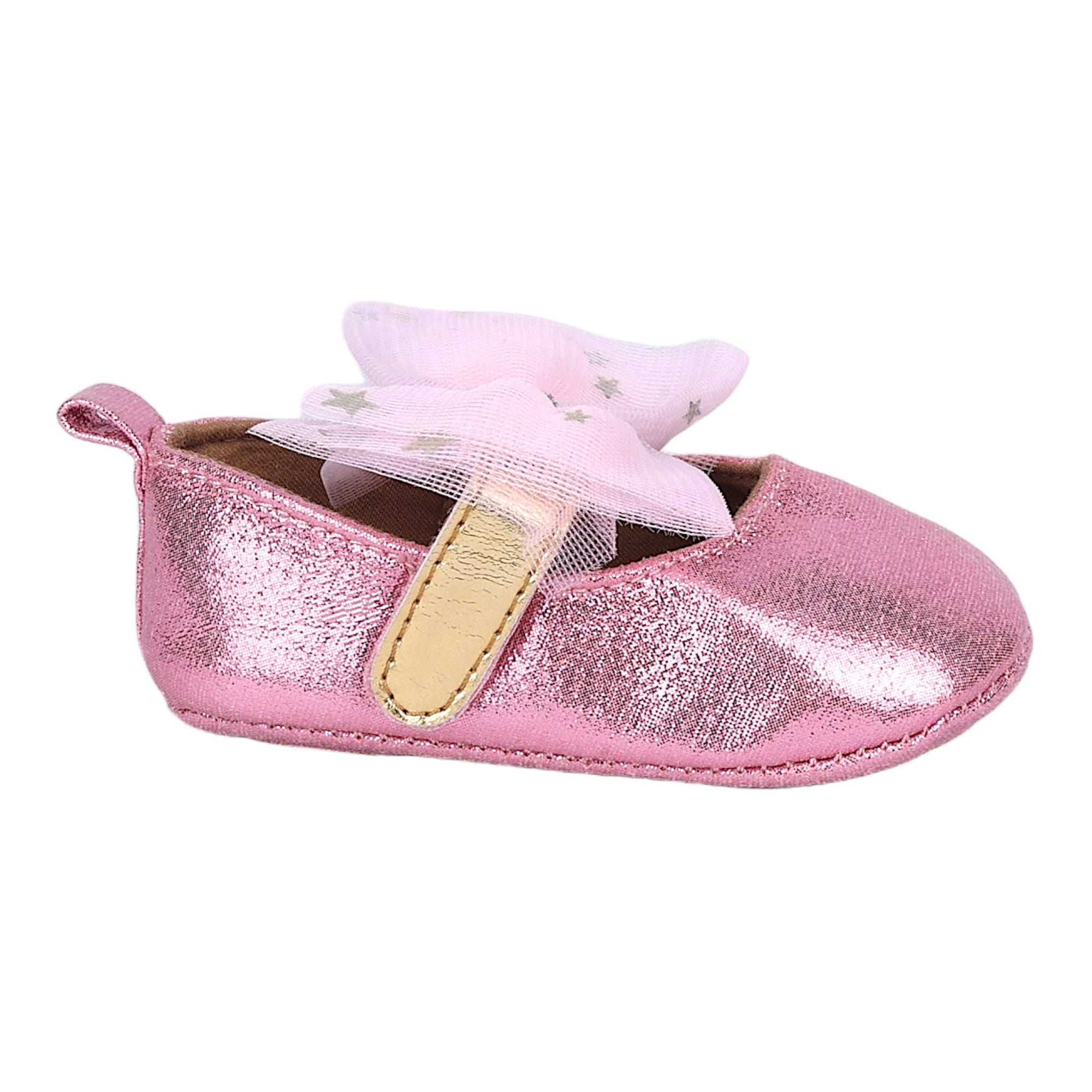 Baby Moo Starry Bow Partywear Anti-Skid Ballerina Booties - Pink