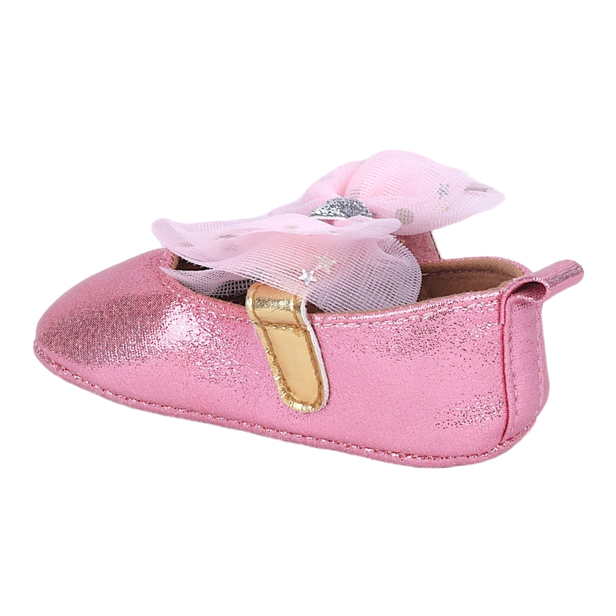 Baby Moo Starry Bow Partywear Anti-Skid Ballerina Booties - Pink