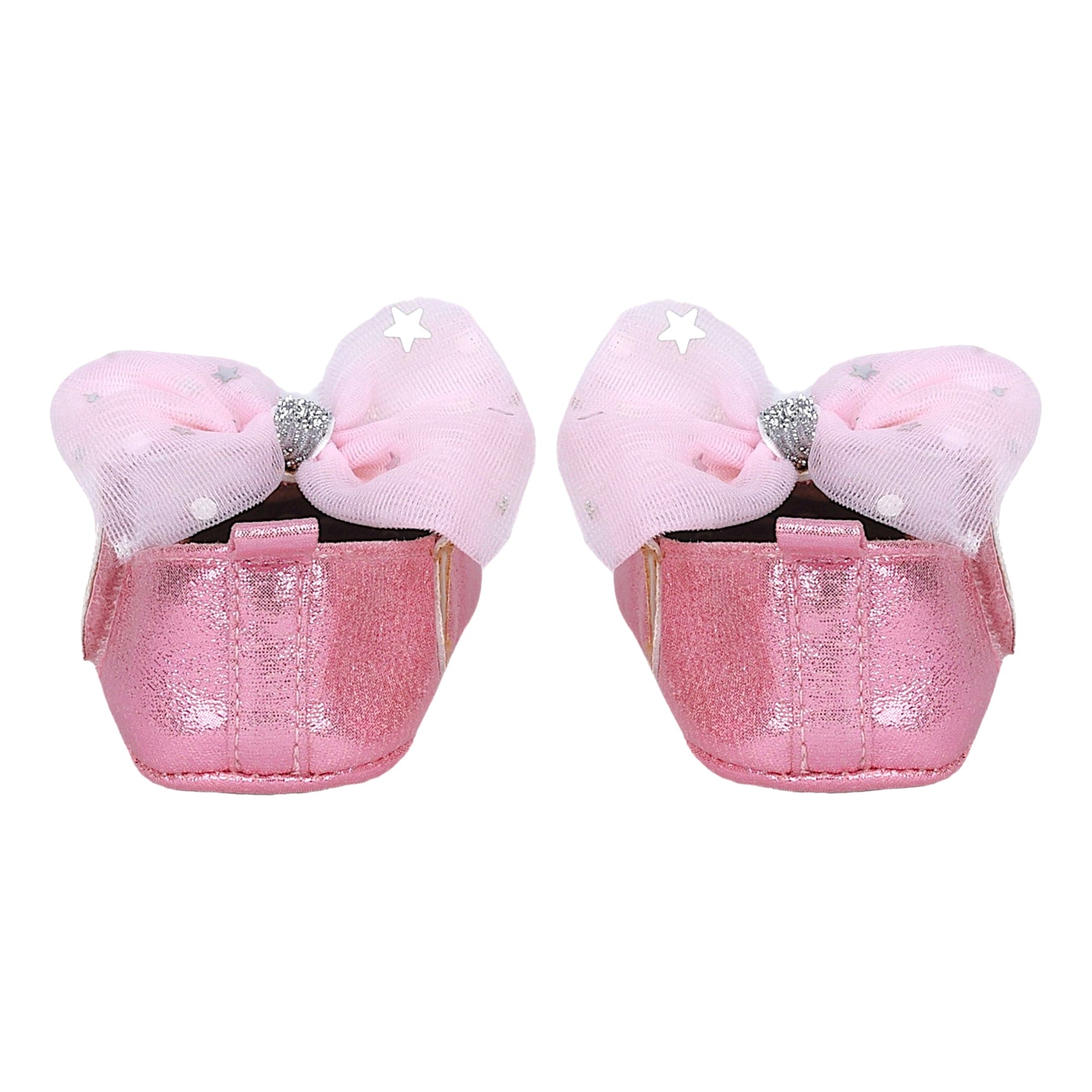 Baby Moo Starry Bow Partywear Anti-Skid Ballerina Booties - Pink
