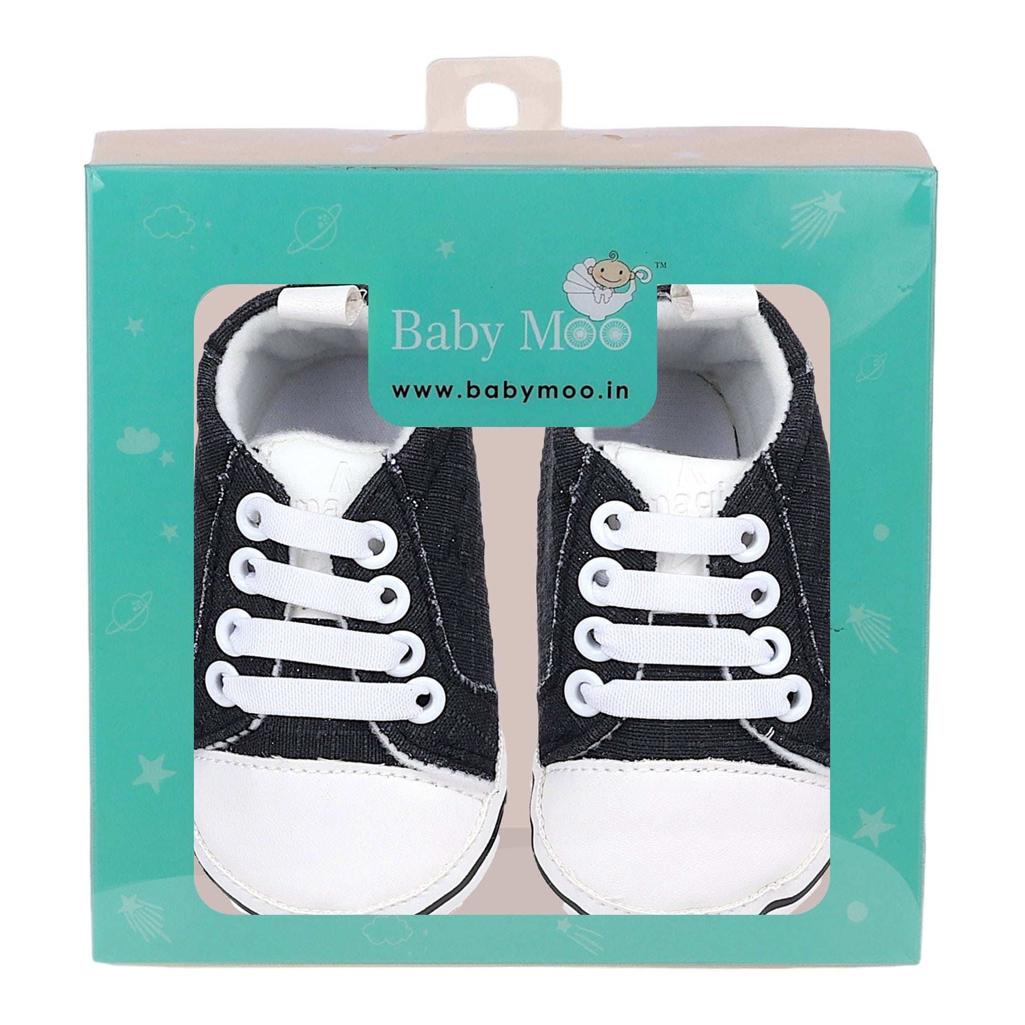 Baby Moo Canvas All Stars Anti-Skid Classic Sneakers - Black, White