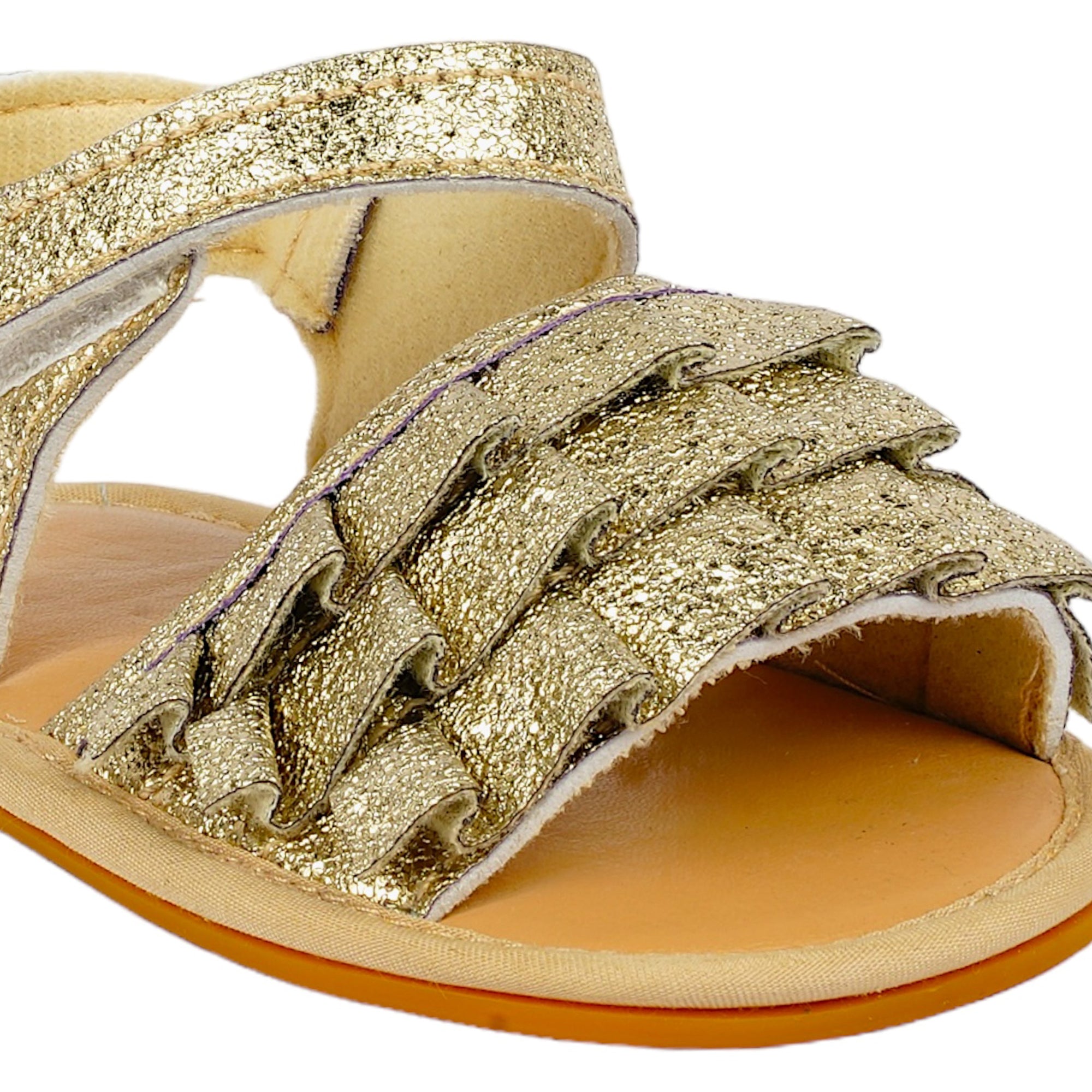 Baby Moo Frilly Glitter Partywear Velcro Straps Anti-Skid Sandals - Gold