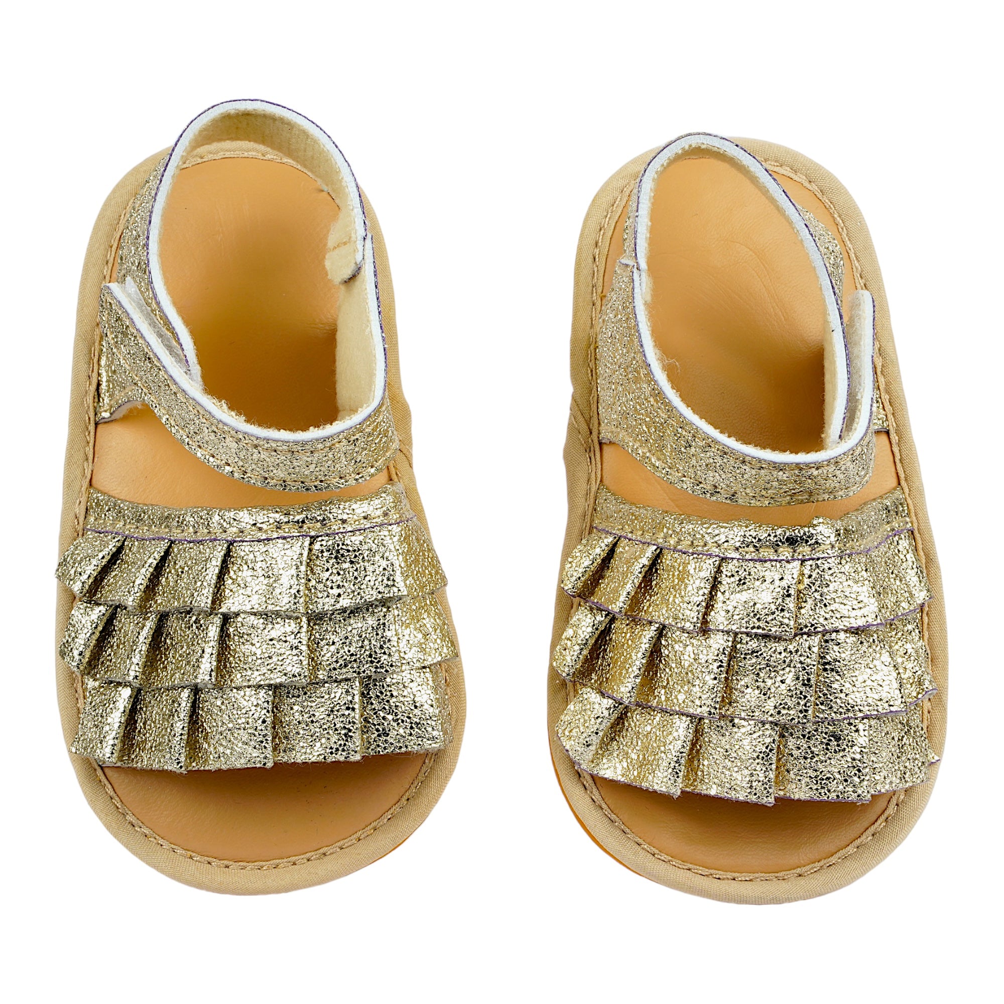 Baby Moo Frilly Glitter Partywear Velcro Straps Anti-Skid Sandals - Gold