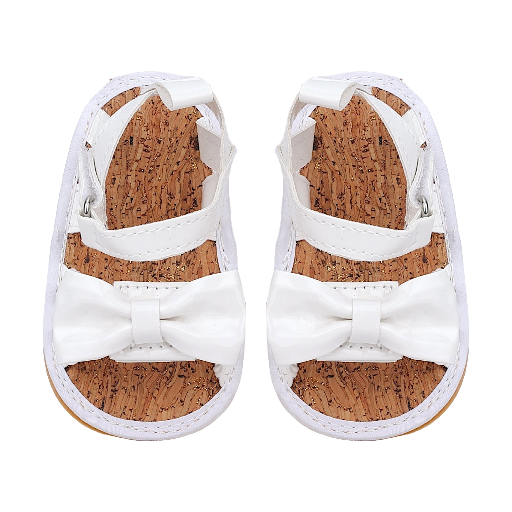Baby Moo Partywear Patent Leather Bow Velcro Strap Anti-Skid Sandals - White