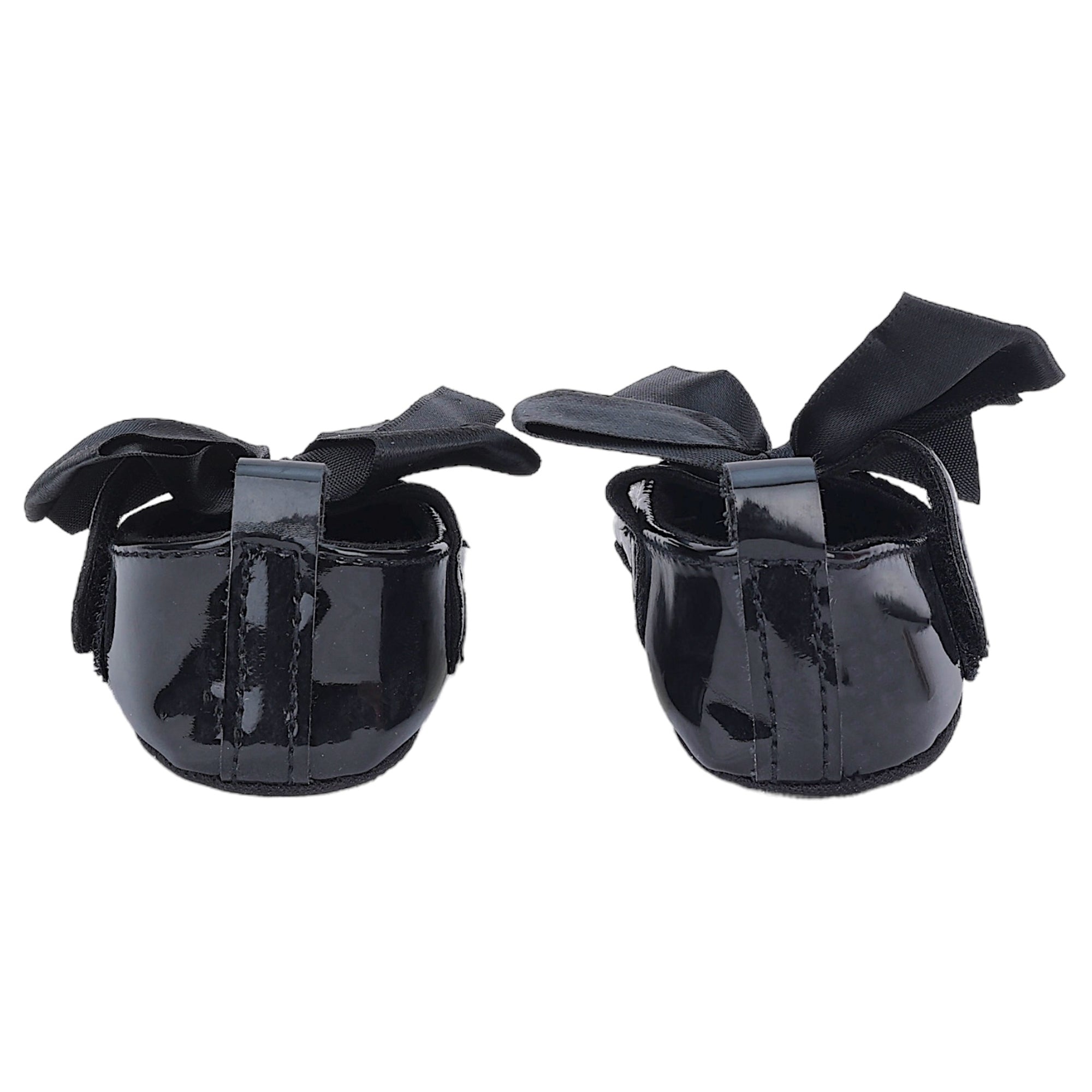 Baby Moo Partywear Patent Leather Big Bow Anti-Skid Ballerina Booties - Black