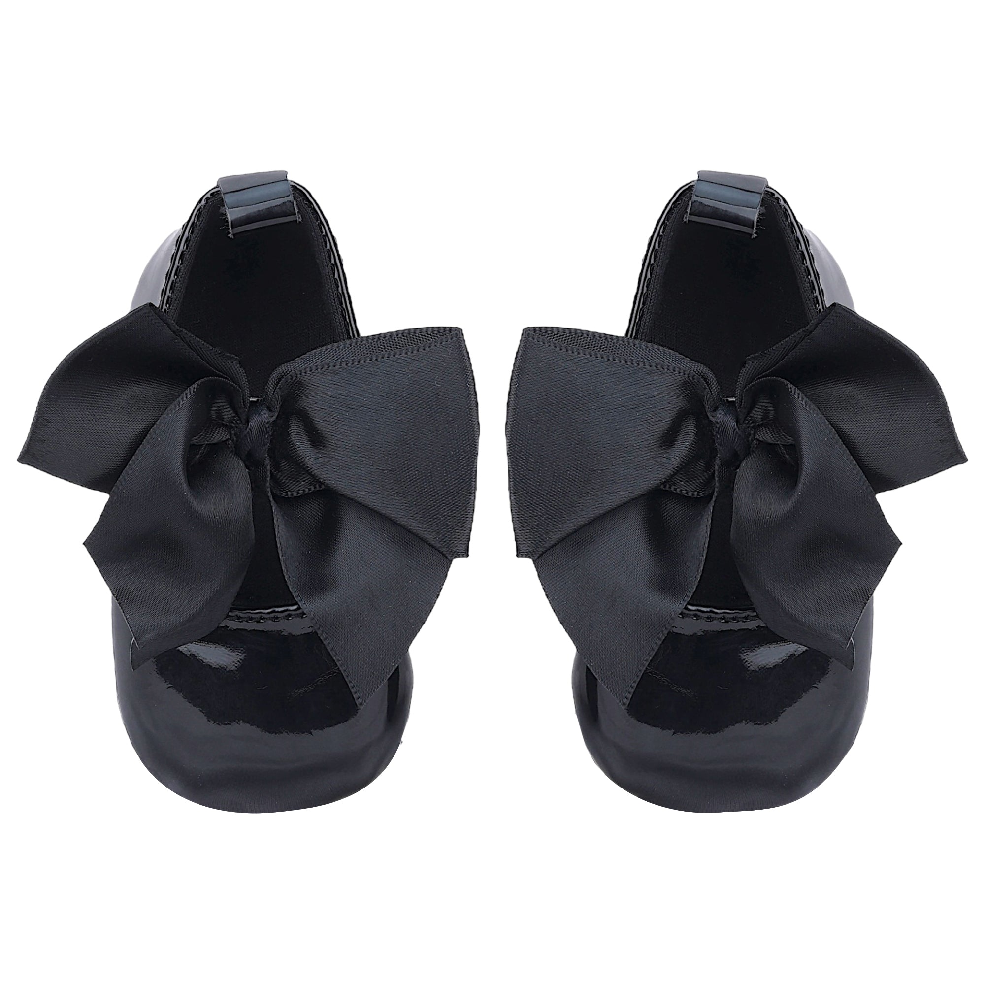 Baby Moo Partywear Patent Leather Big Bow Anti-Skid Ballerina Booties - Black