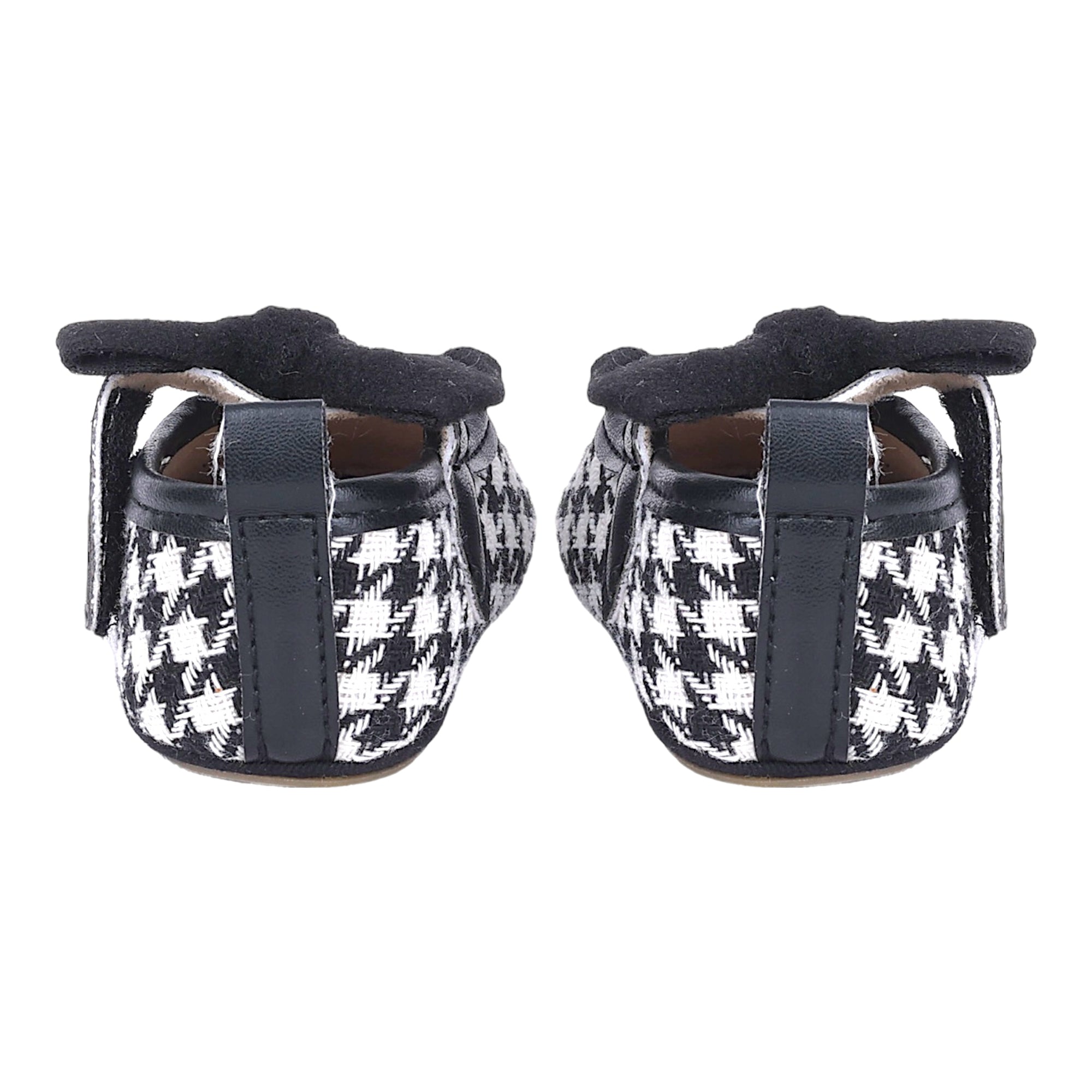 Baby Moo Houndstooth Print with Bow Velcro Strap Ballerina Booties - Black