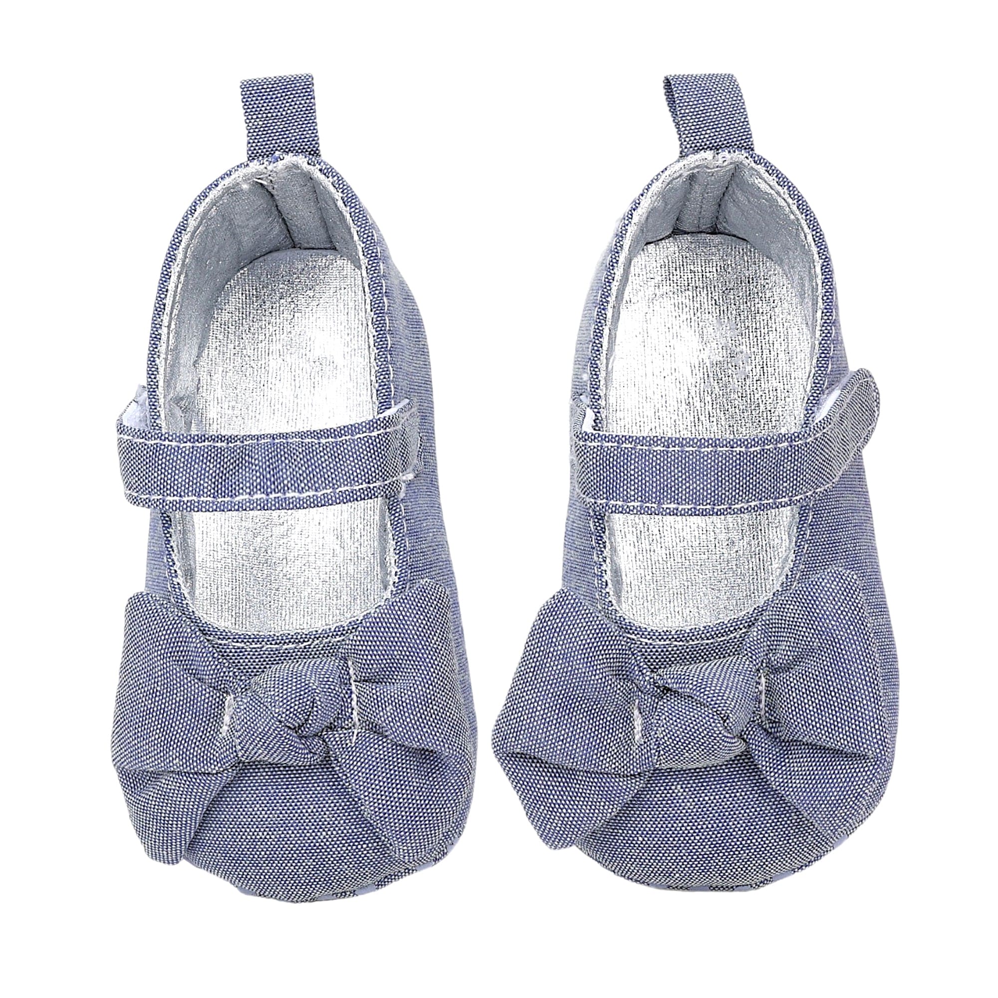 Baby Moo Pretty Bow Knot Velcro Strap Anti-Skid Ballerina Booties - Grey