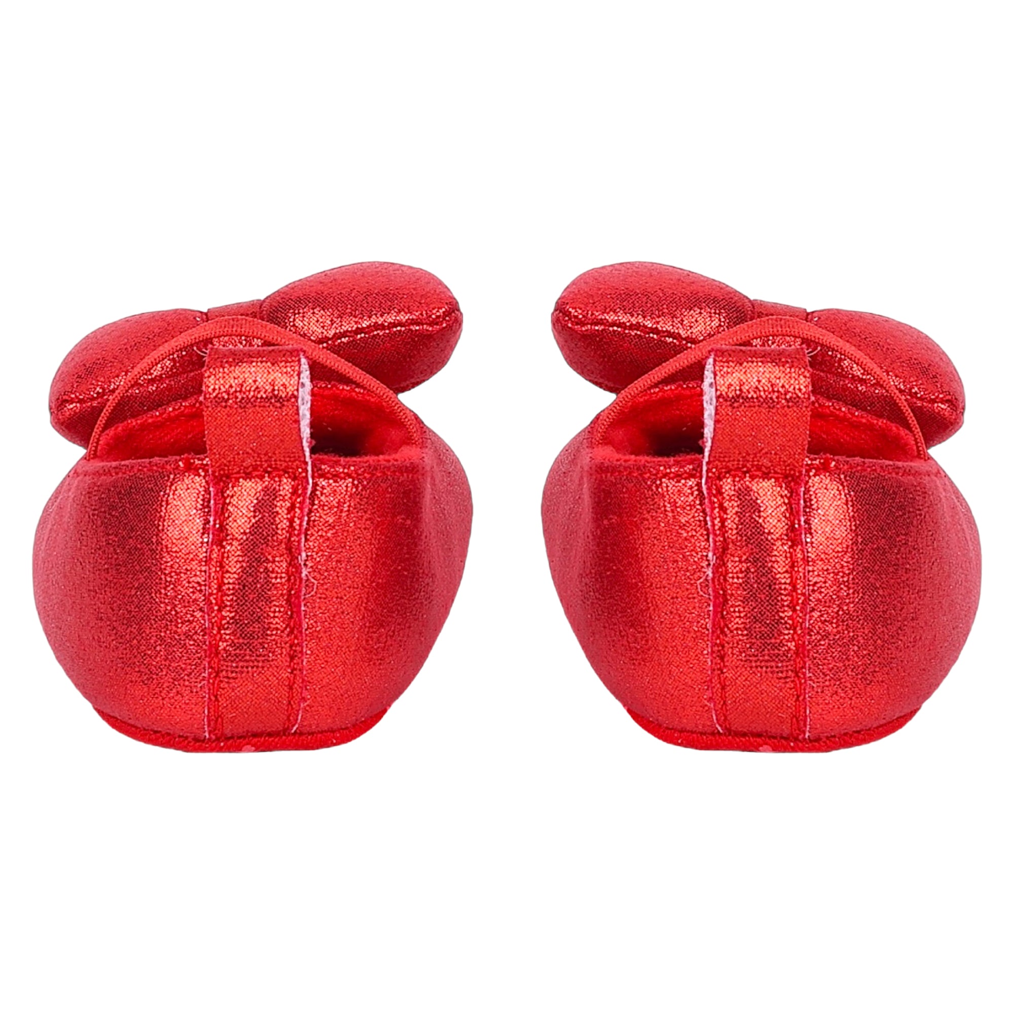 Baby Moo Partywear Shiny Bow Elastic Strap Anti-Skid Ballerina Booties - Red