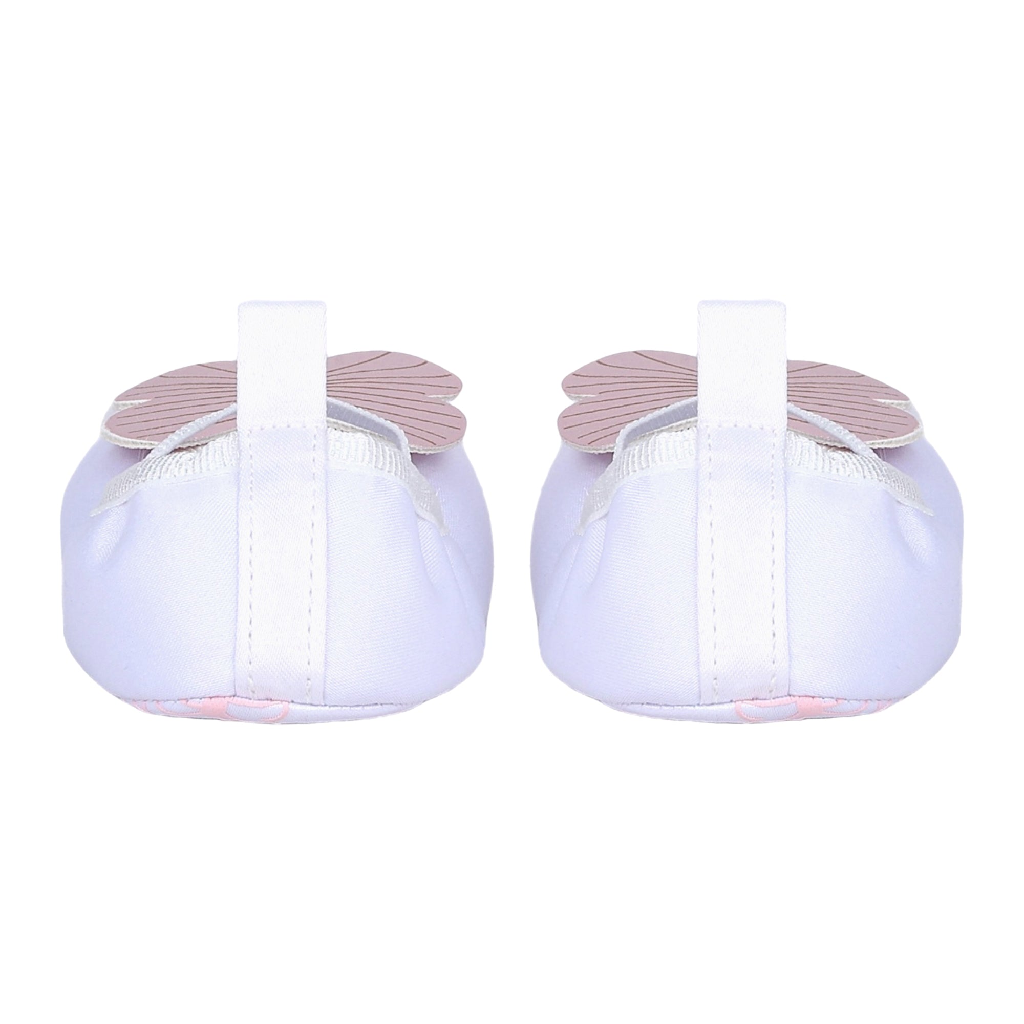 Baby Moo Butterfly Applique Elastic Strap Anti-Skid Ballerina Booties - White