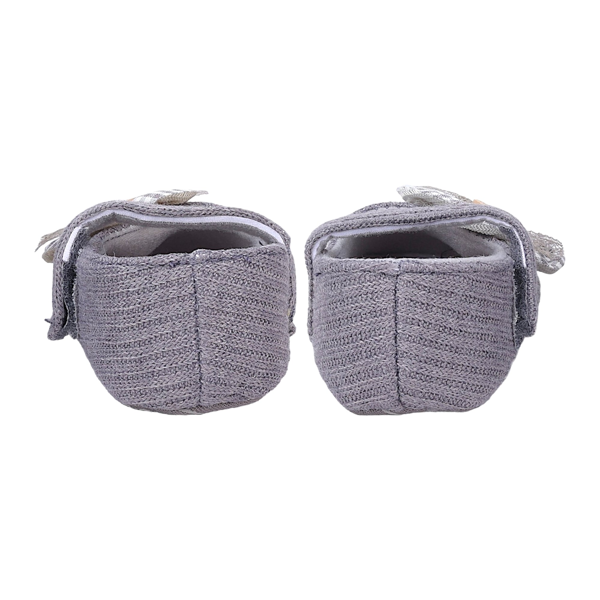 Baby Moo Flower Button Velcro Strap Ribbed Anti-Skid Ballerina Booties - Grey