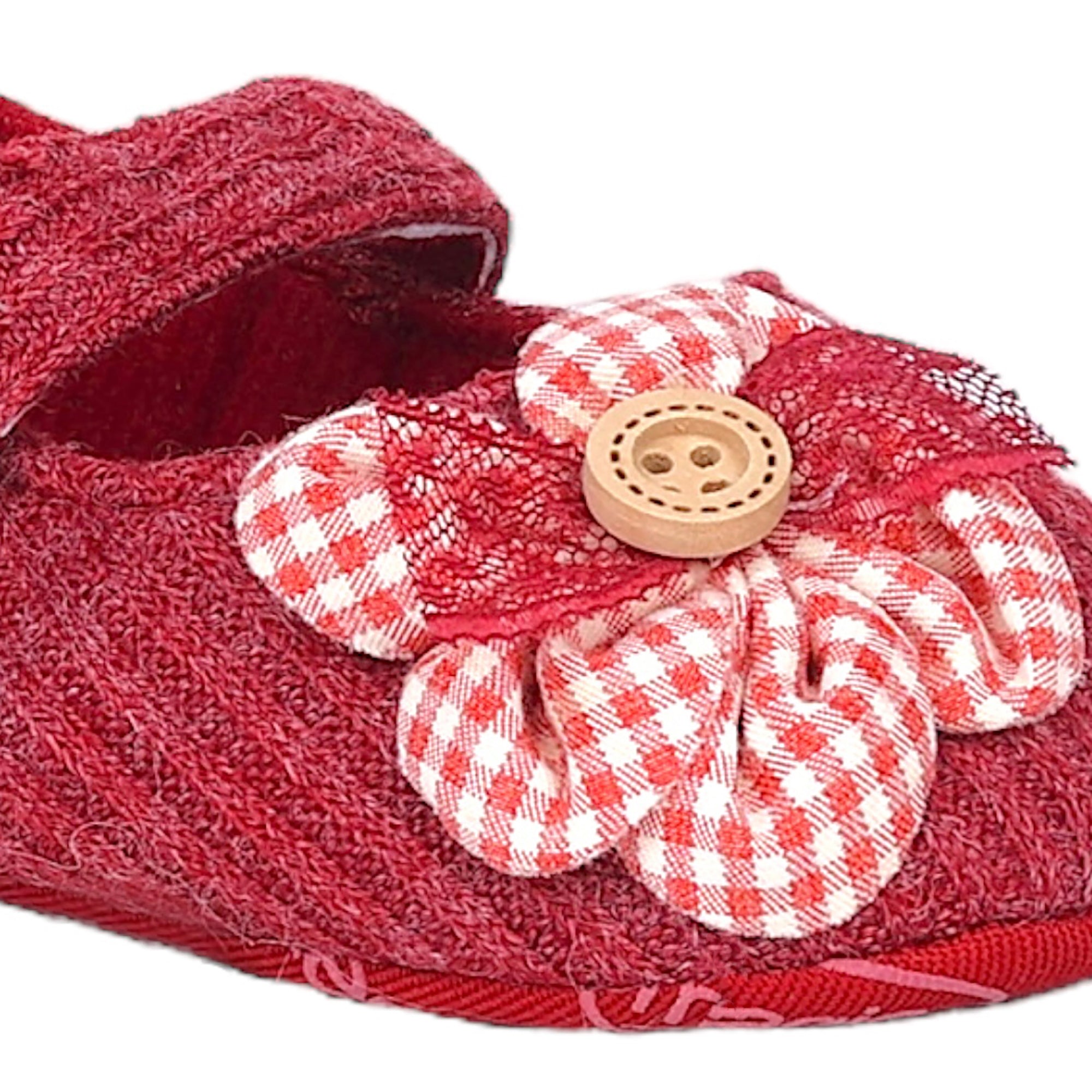 Baby Moo Flower Button Velcro Strap Ribbed Anti-Skid Ballerina Booties - Red