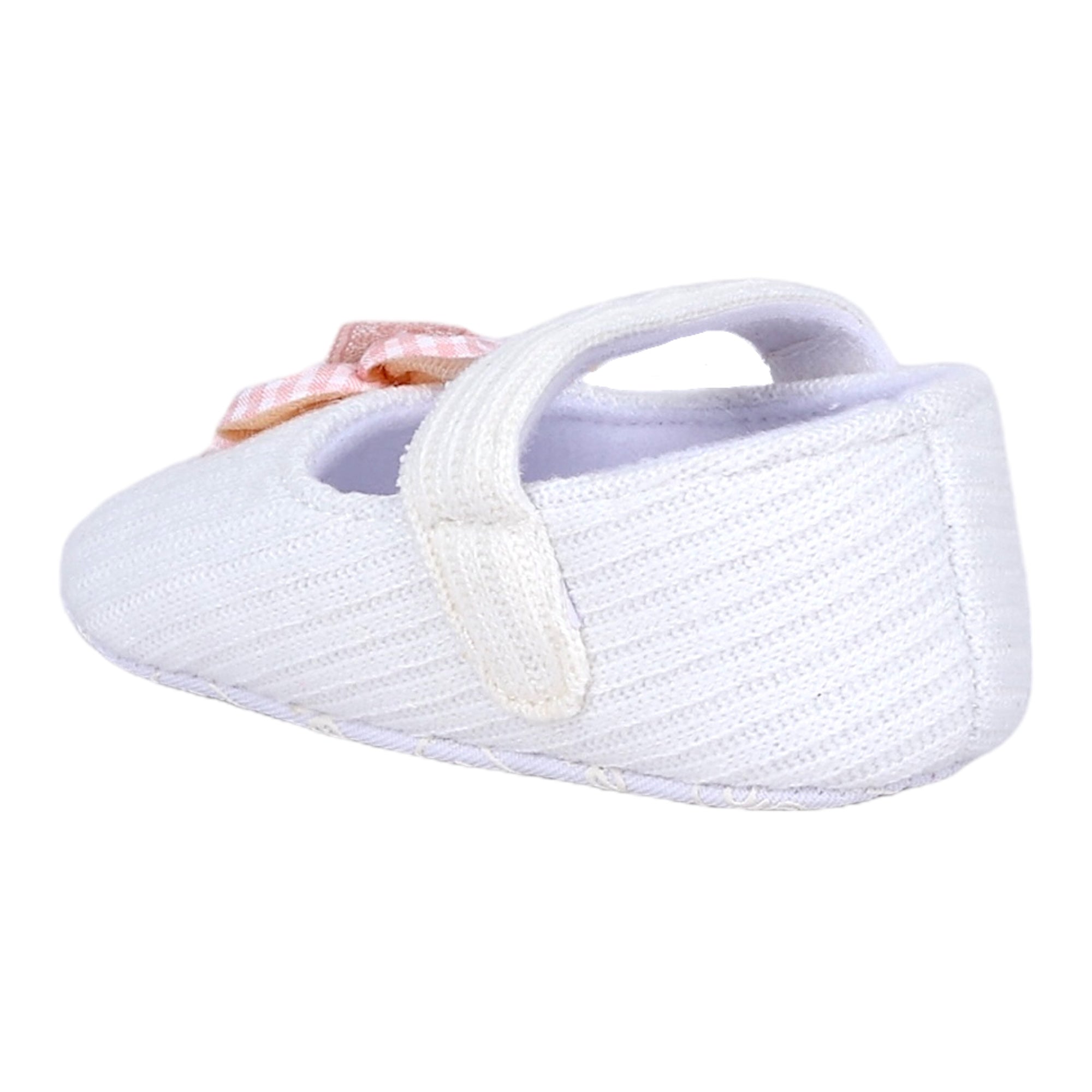 Baby Moo Flower Button Velcro Strap Ribbed Anti-Skid Ballerina Booties - White