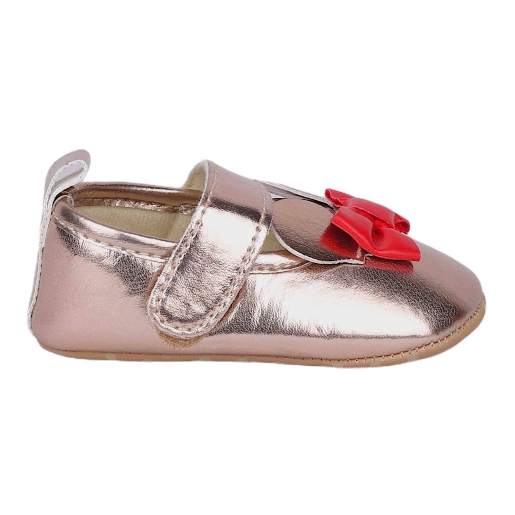 Baby Moo Mini Mouse Bow Velcro Strap Anti-Skid Ballerina Booties - Gold, Metallic