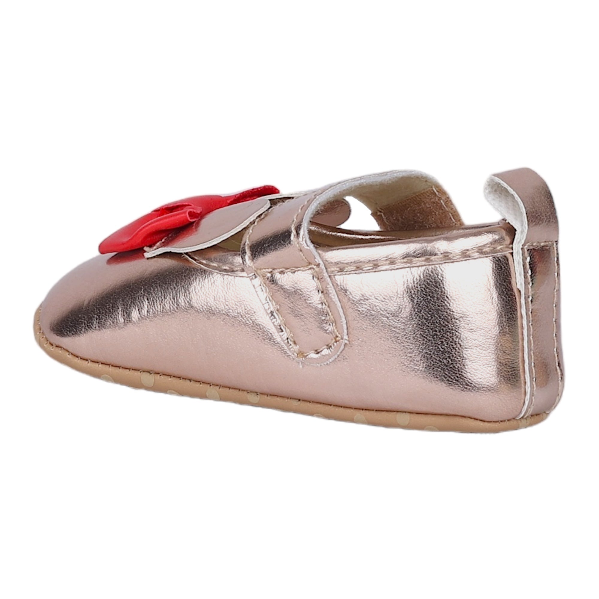 Baby Moo Mini Mouse Bow Velcro Strap Anti-Skid Ballerina Booties - Gold, Metallic