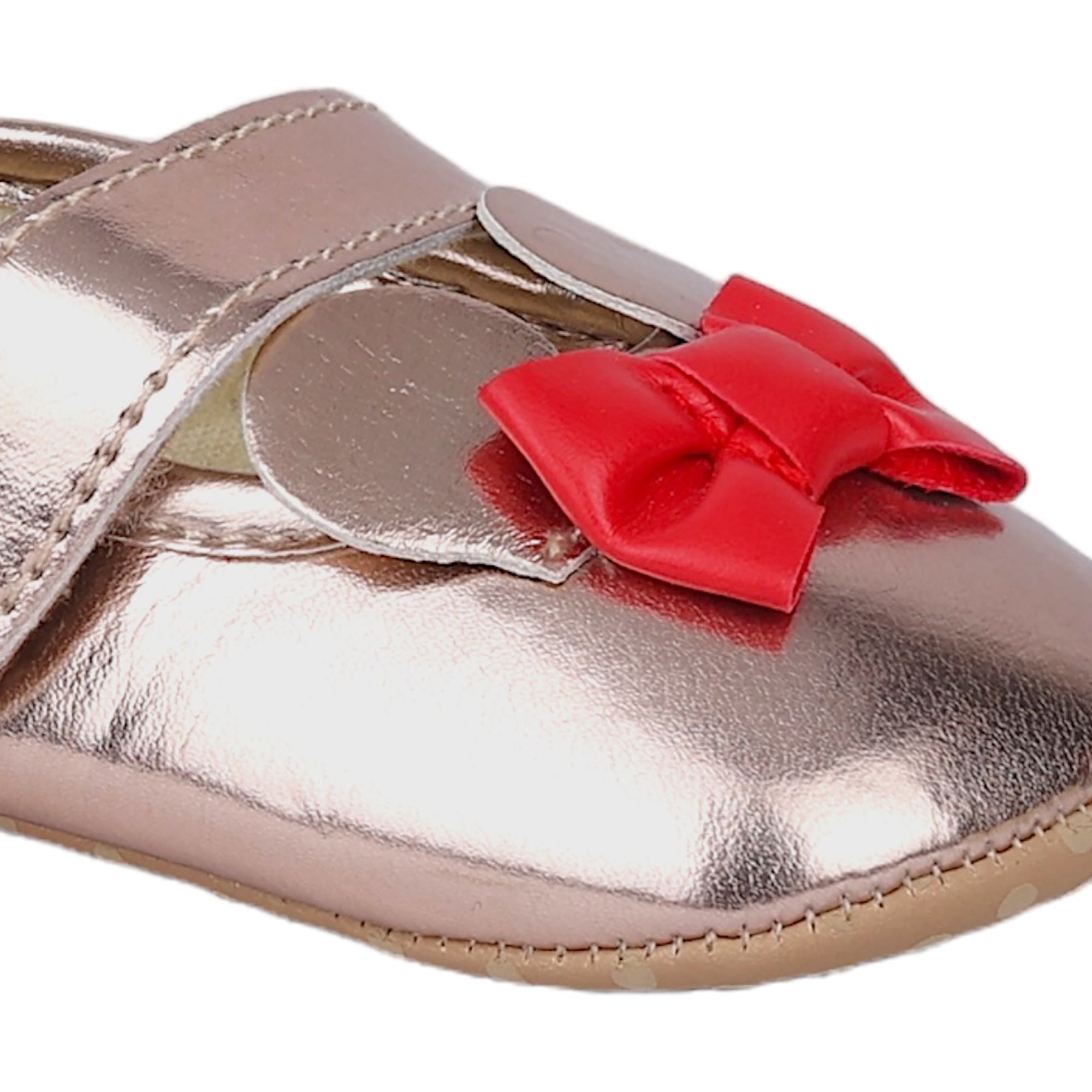 Baby Moo Mini Mouse Bow Velcro Strap Anti-Skid Ballerina Booties - Gold, Metallic