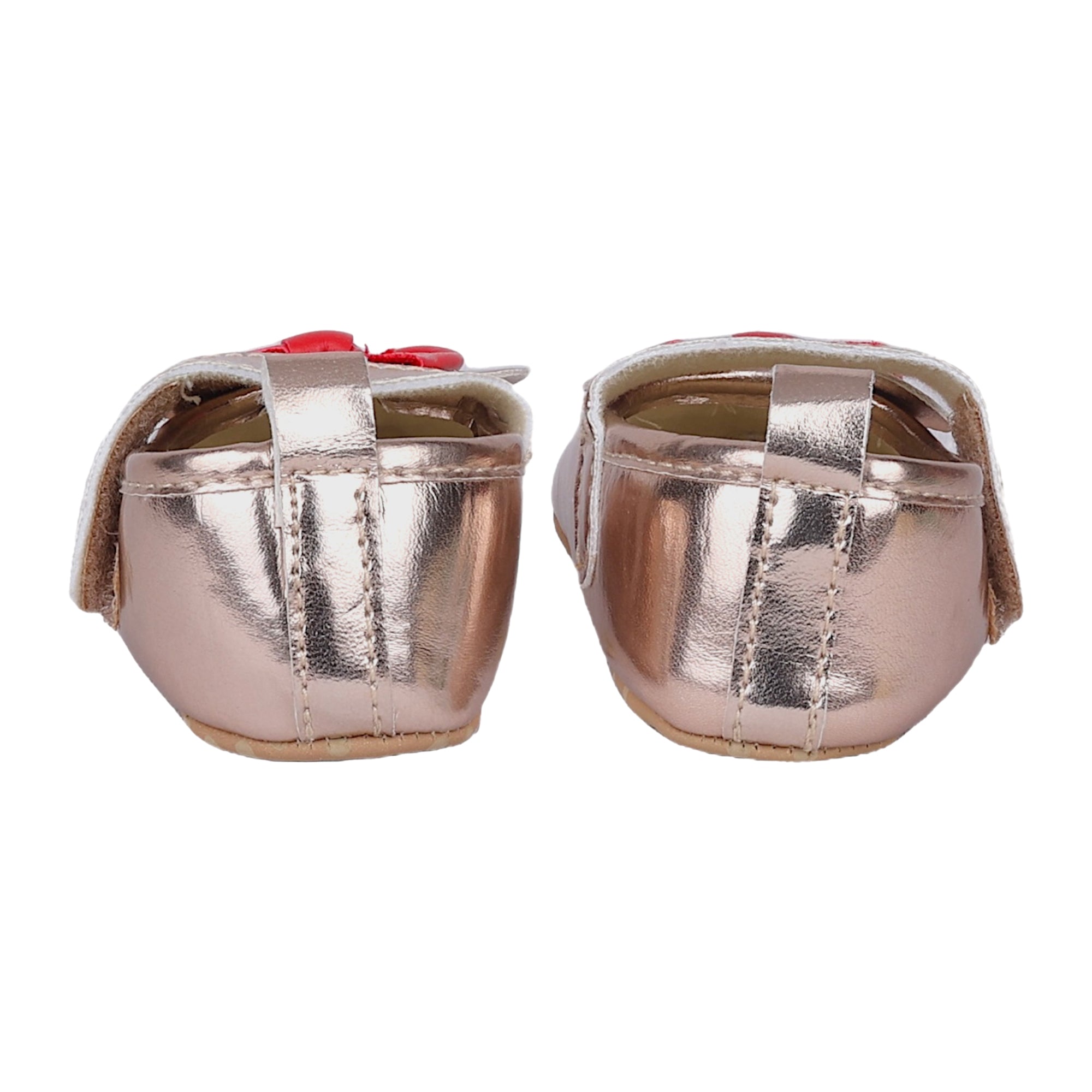 Baby Moo Mini Mouse Bow Velcro Strap Anti-Skid Ballerina Booties - Gold, Metallic