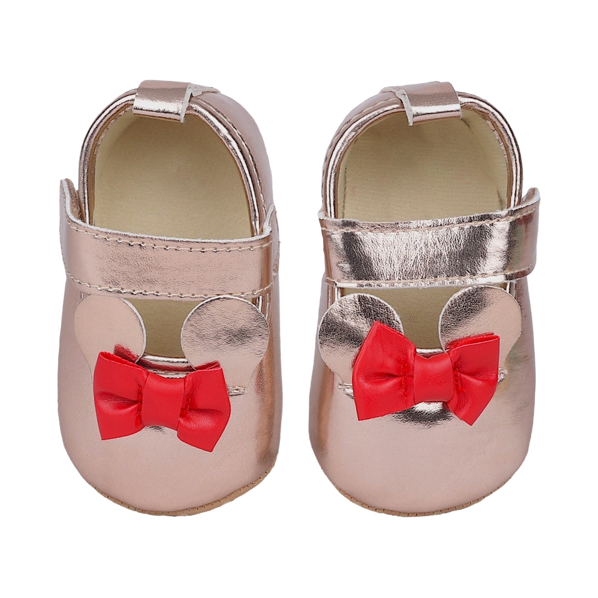 Baby Moo Mini Mouse Bow Velcro Strap Anti-Skid Ballerina Booties - Gold, Metallic