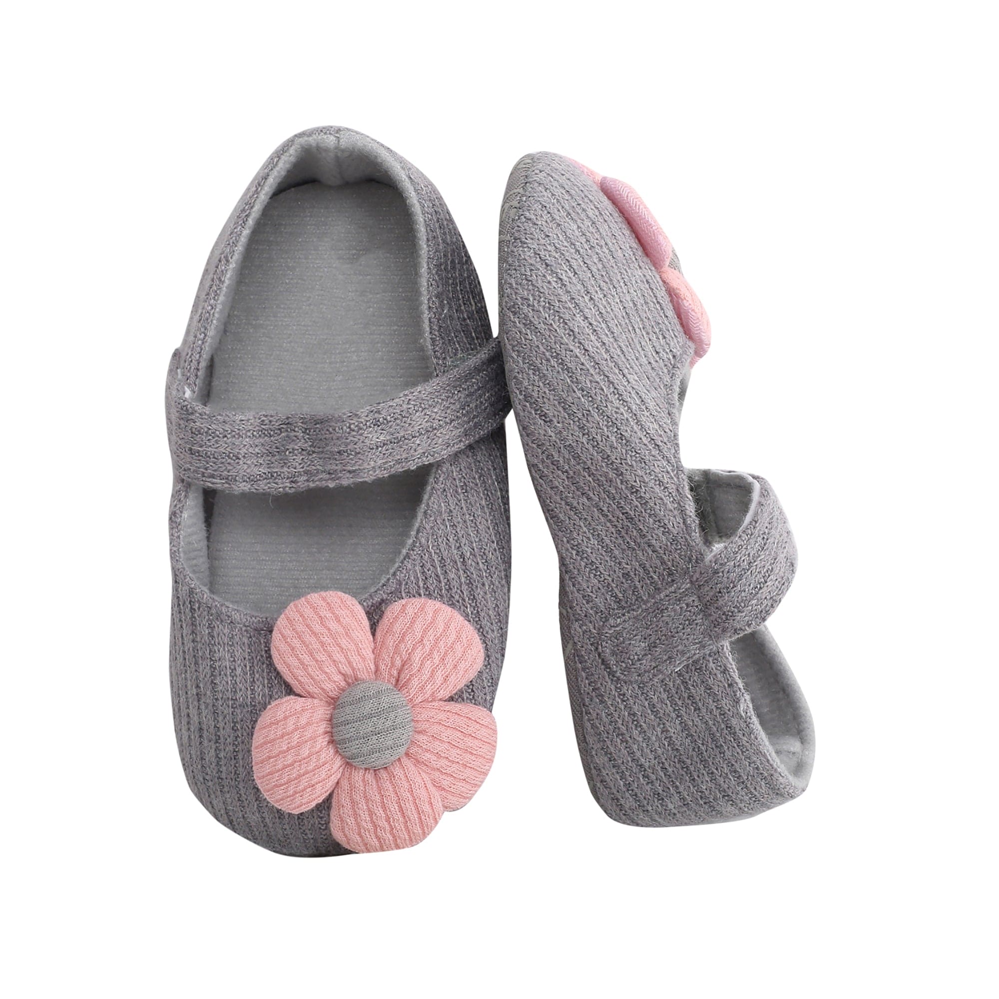 Baby Moo Floral Applique Grey And Peach Booties