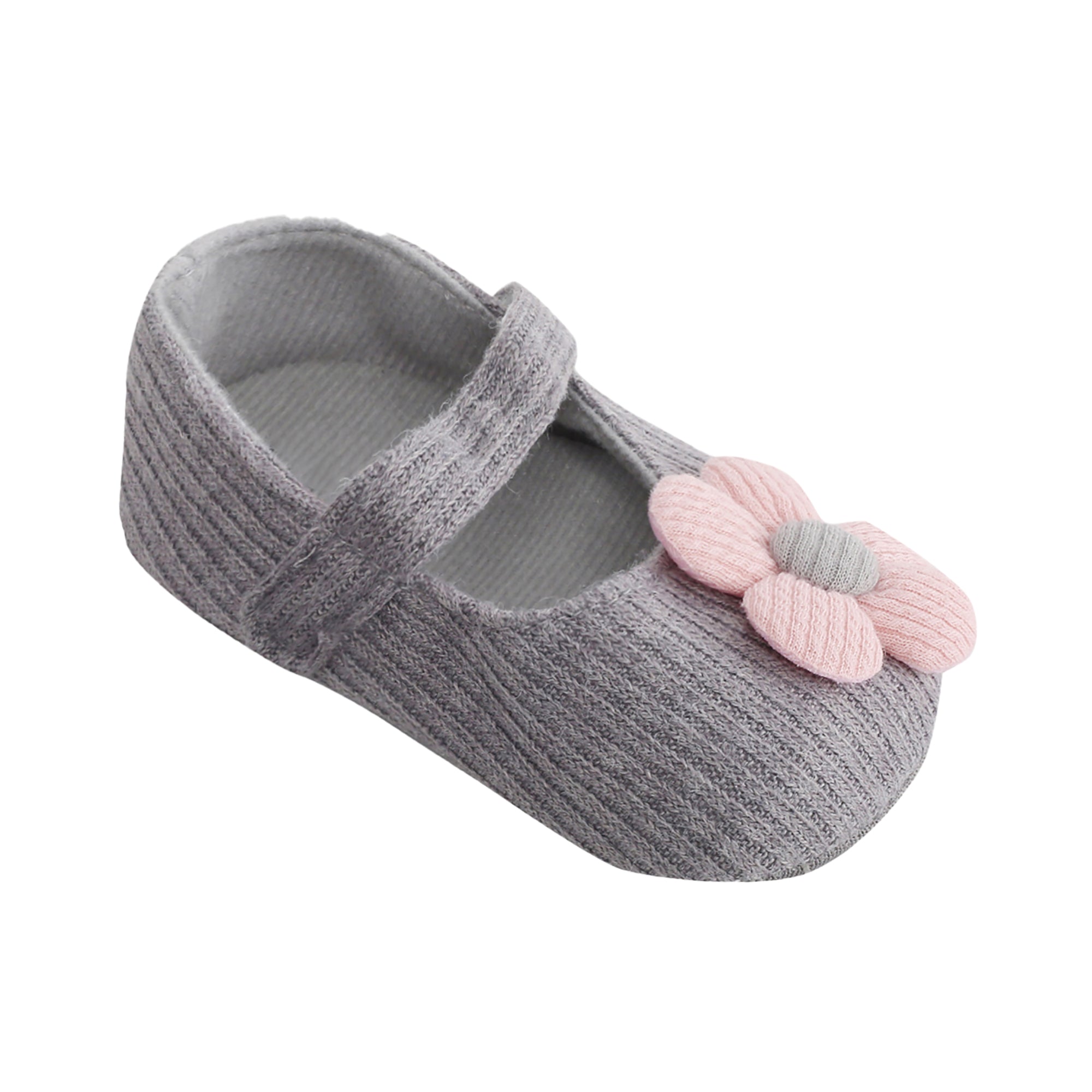 Baby Moo Floral Applique Grey And Peach Booties