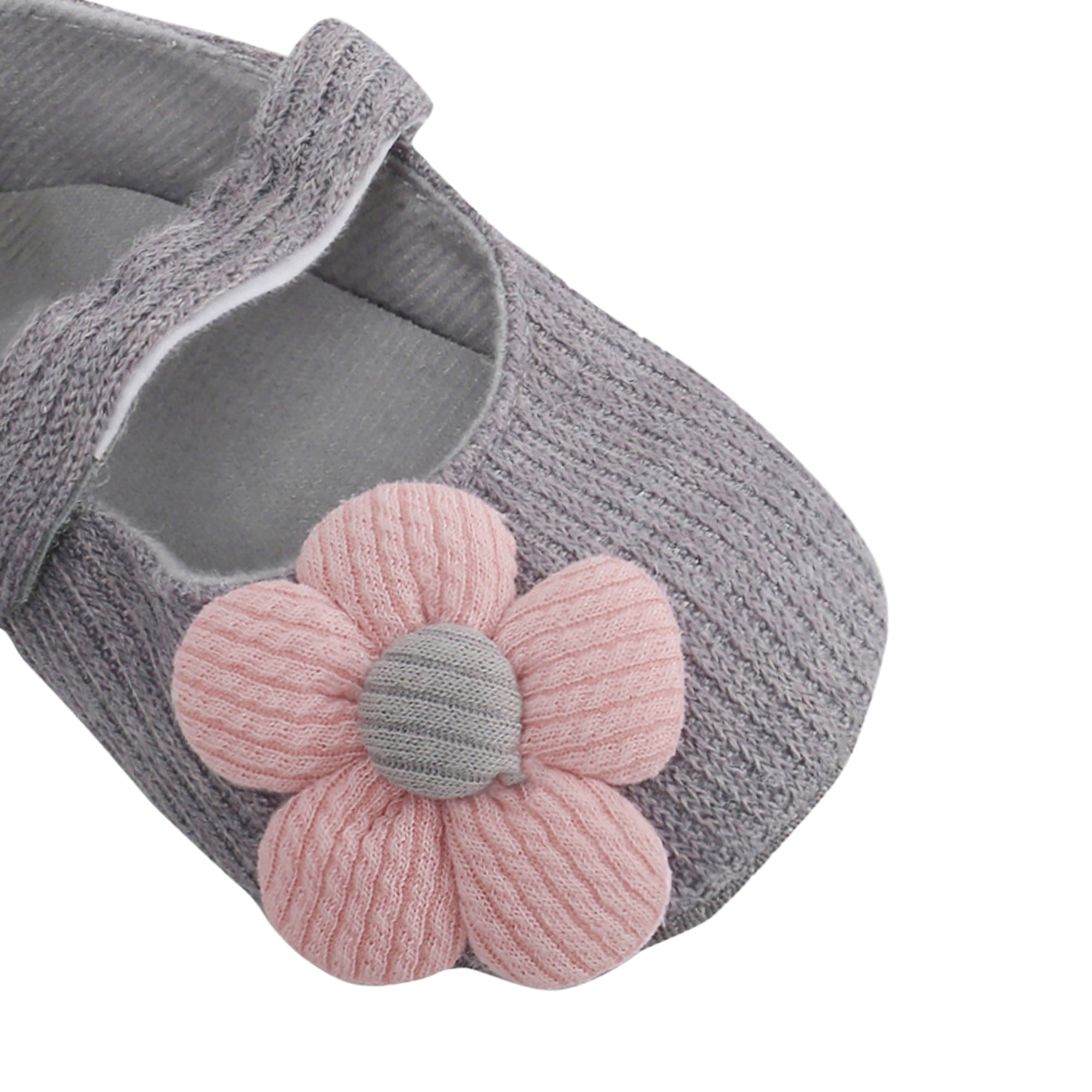 Baby Moo Floral Applique Grey And Peach Booties