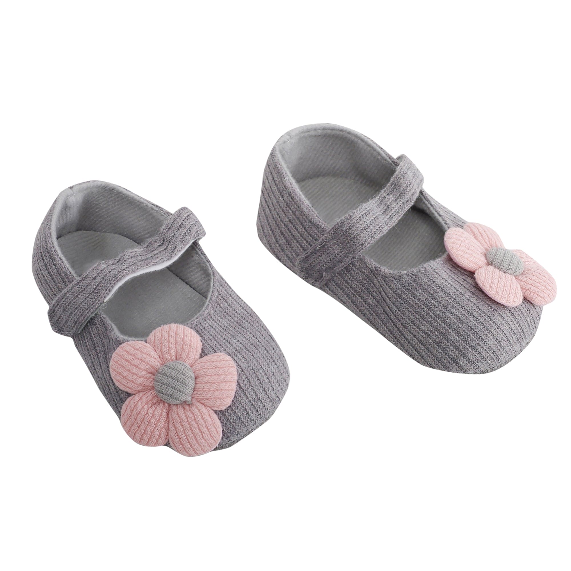 Baby Moo Floral Applique Grey And Peach Booties