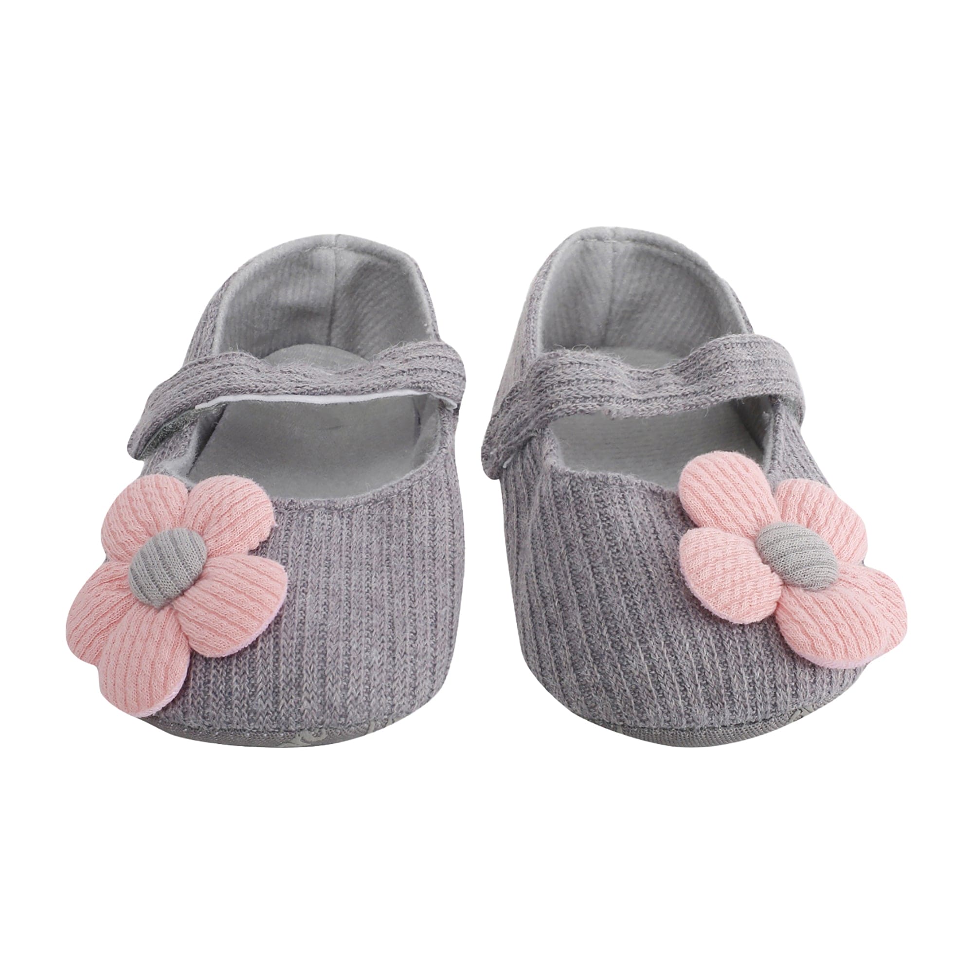 Baby Moo Floral Applique Grey And Peach Booties