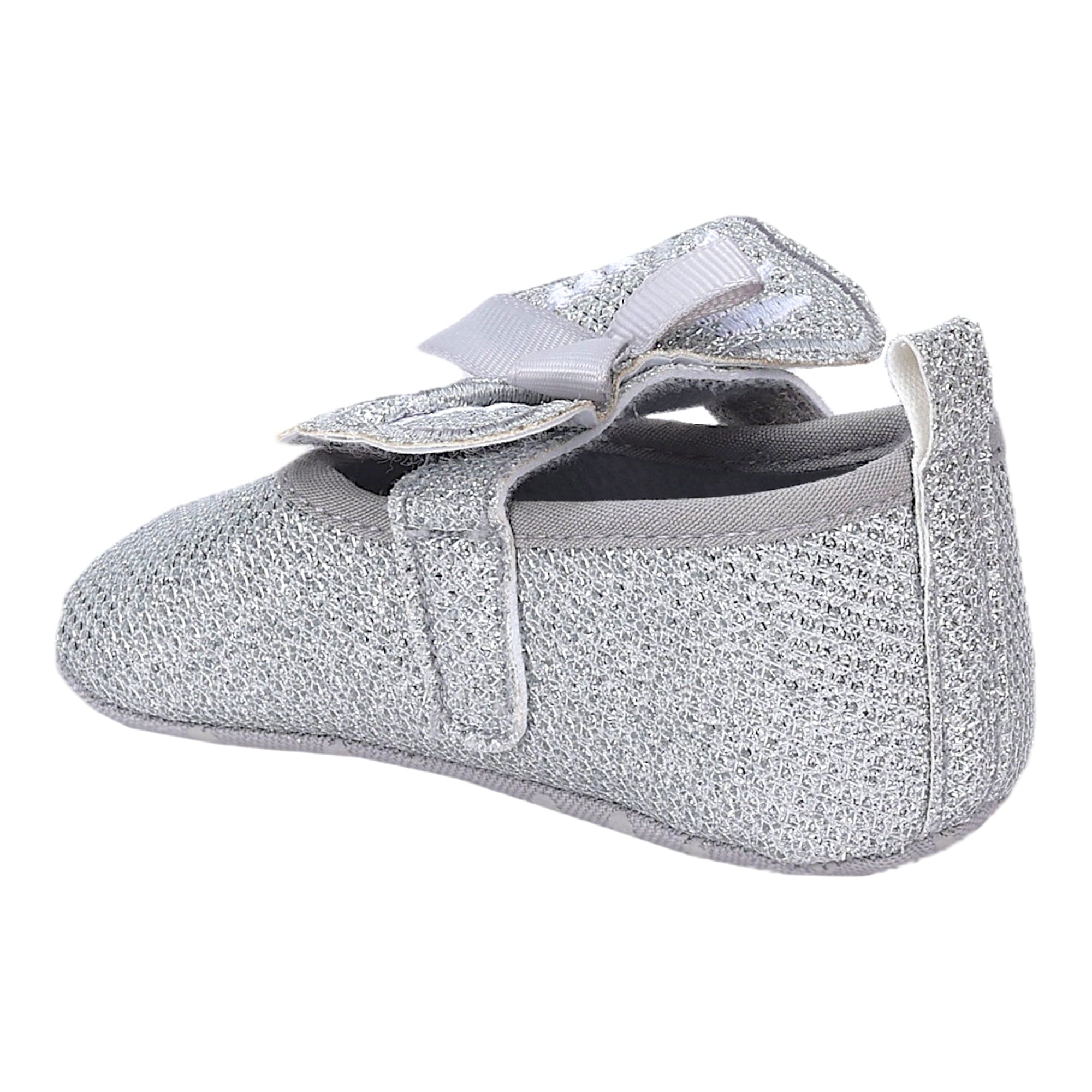 Baby Moo Butterfly Bow Shiny Party Anti-Skid Ballerina Booties - Silver