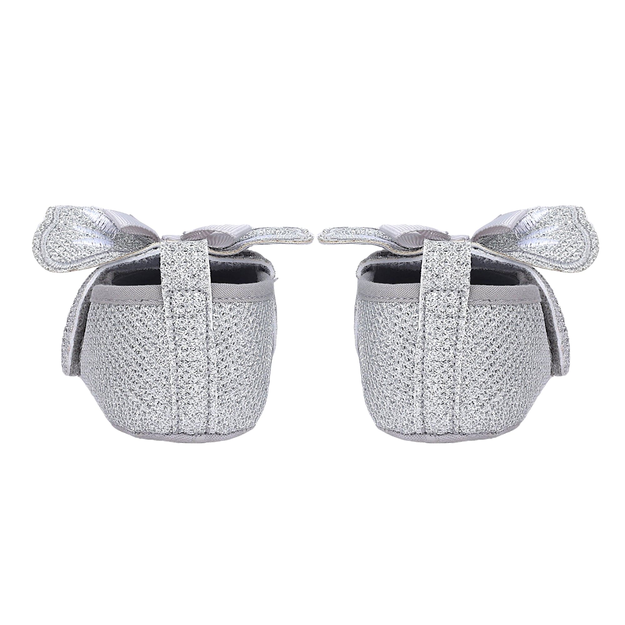 Baby Moo Butterfly Bow Shiny Party Anti-Skid Ballerina Booties - Silver