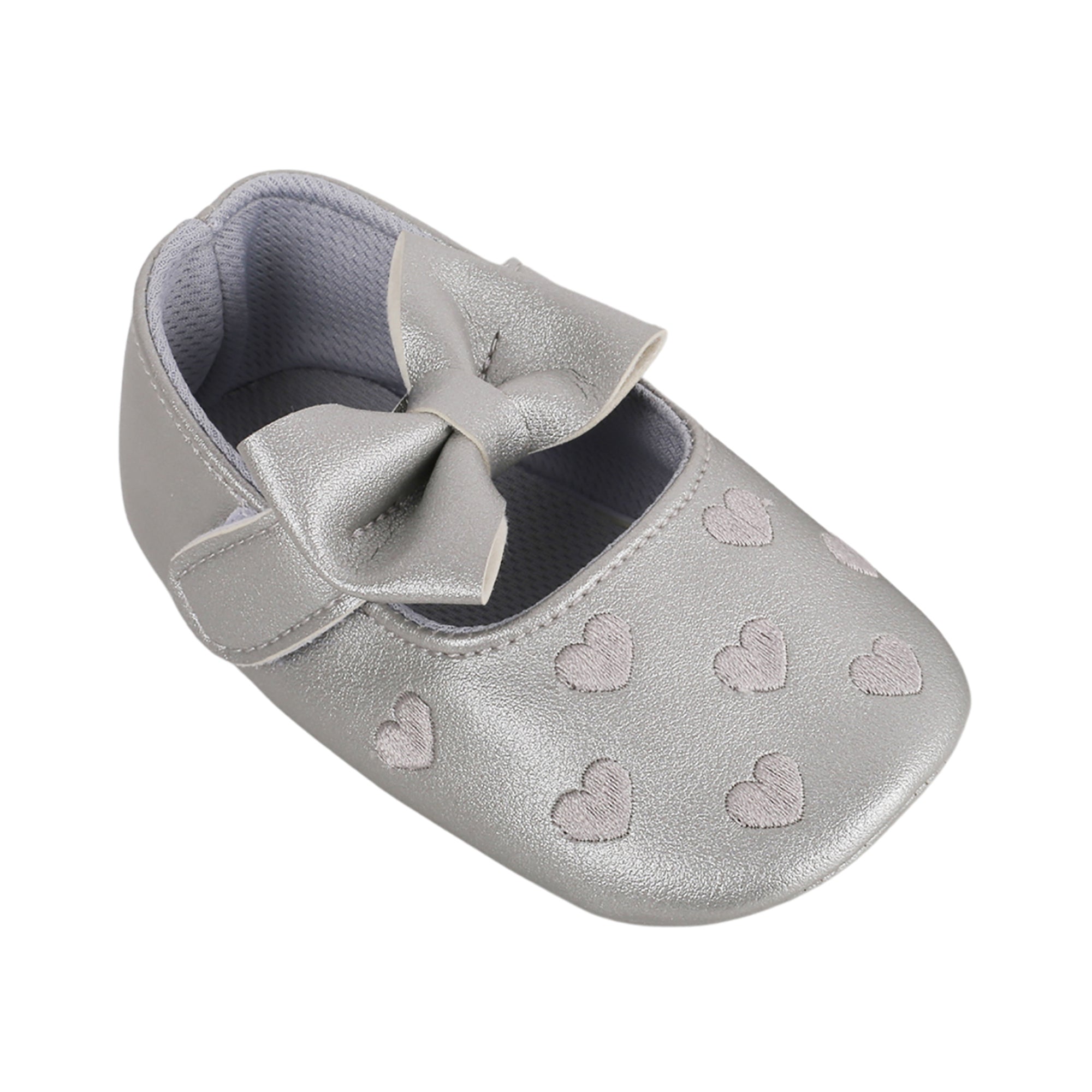 Baby Moo Hearts With Bow Silver Booties