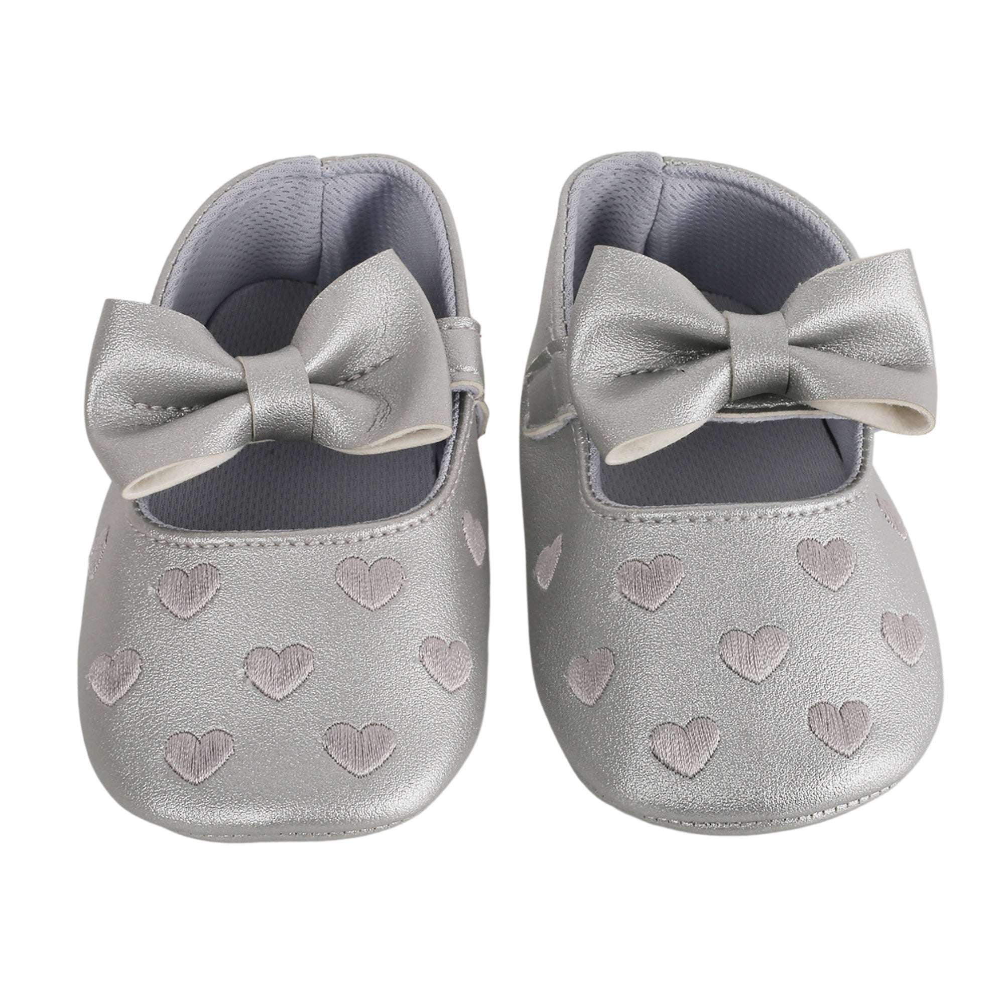 Baby Moo Hearts With Bow Silver Booties