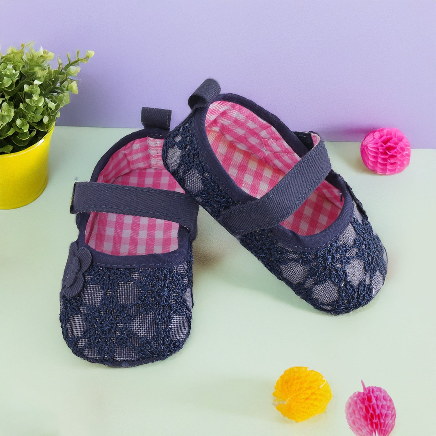 Baby Moo Floral Lace Blue Booties
