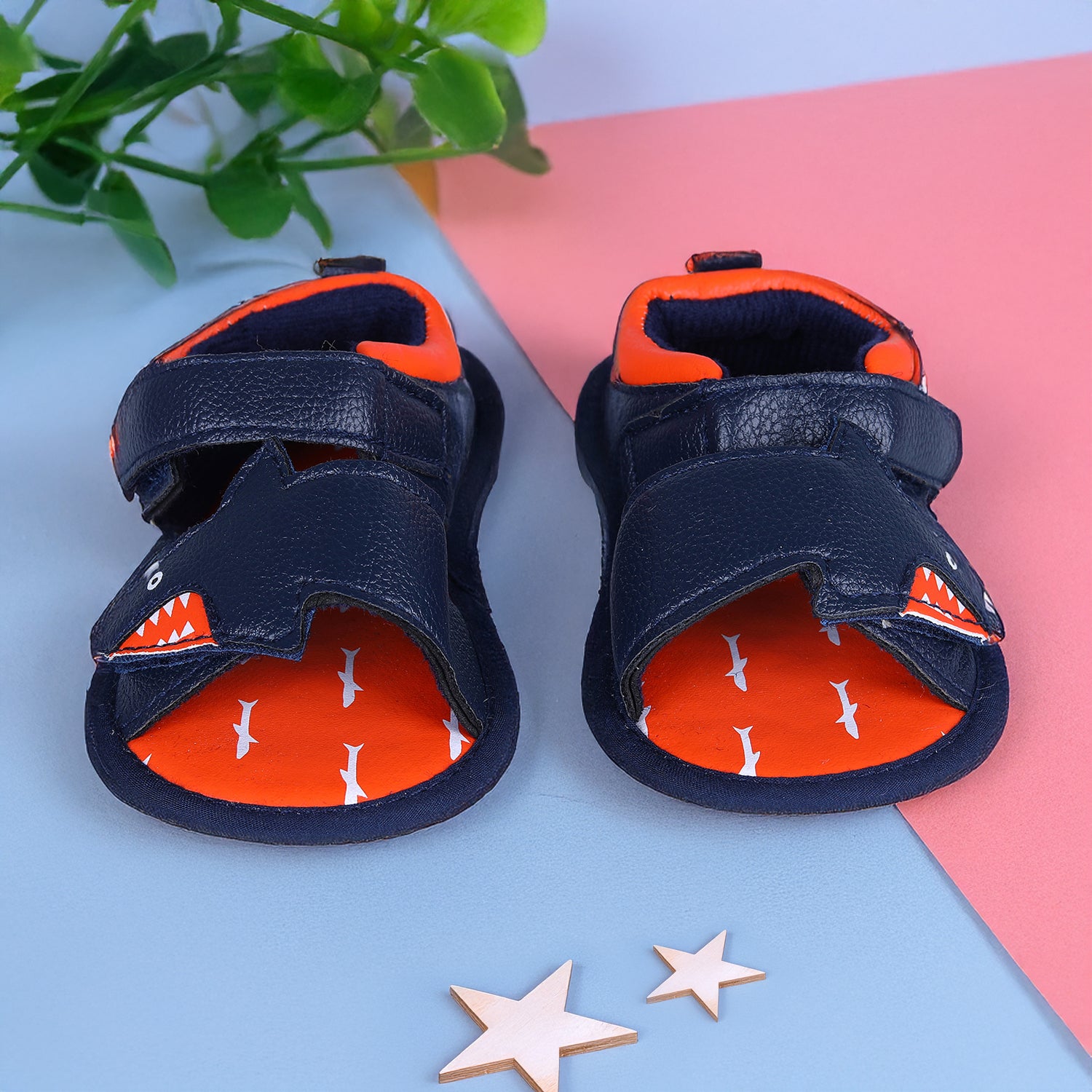 Shark Anti-Slip PU Leather Sole Sandals - Blue And Orange