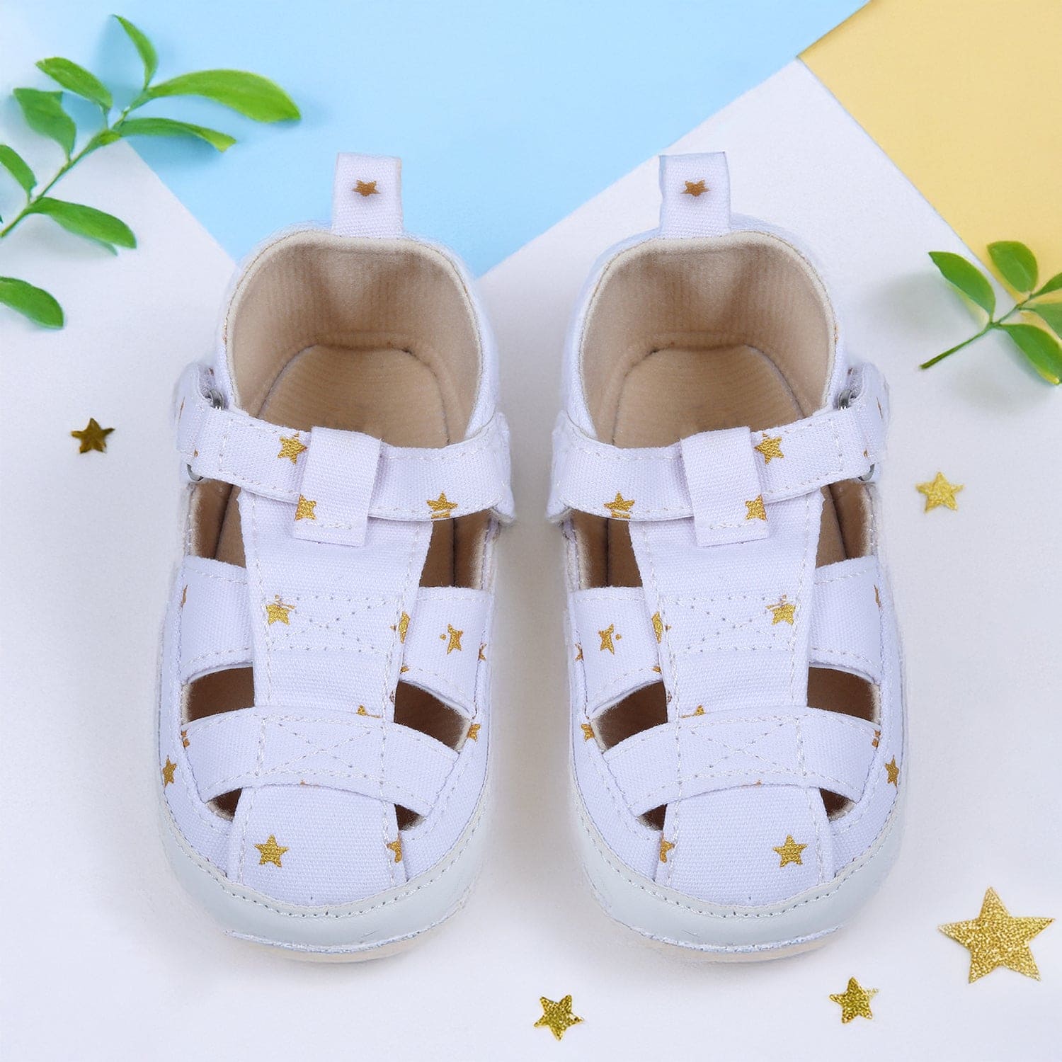 Star Premium Anti-Slip Velcro Hook-Loop Sandal Booties - White