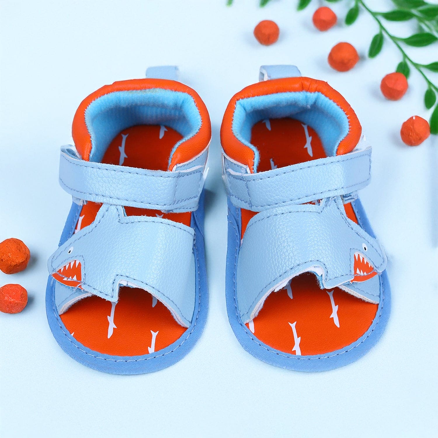 Baby Moo Shark Infant Anti-Slip PU Leather Sole Sandals Blue