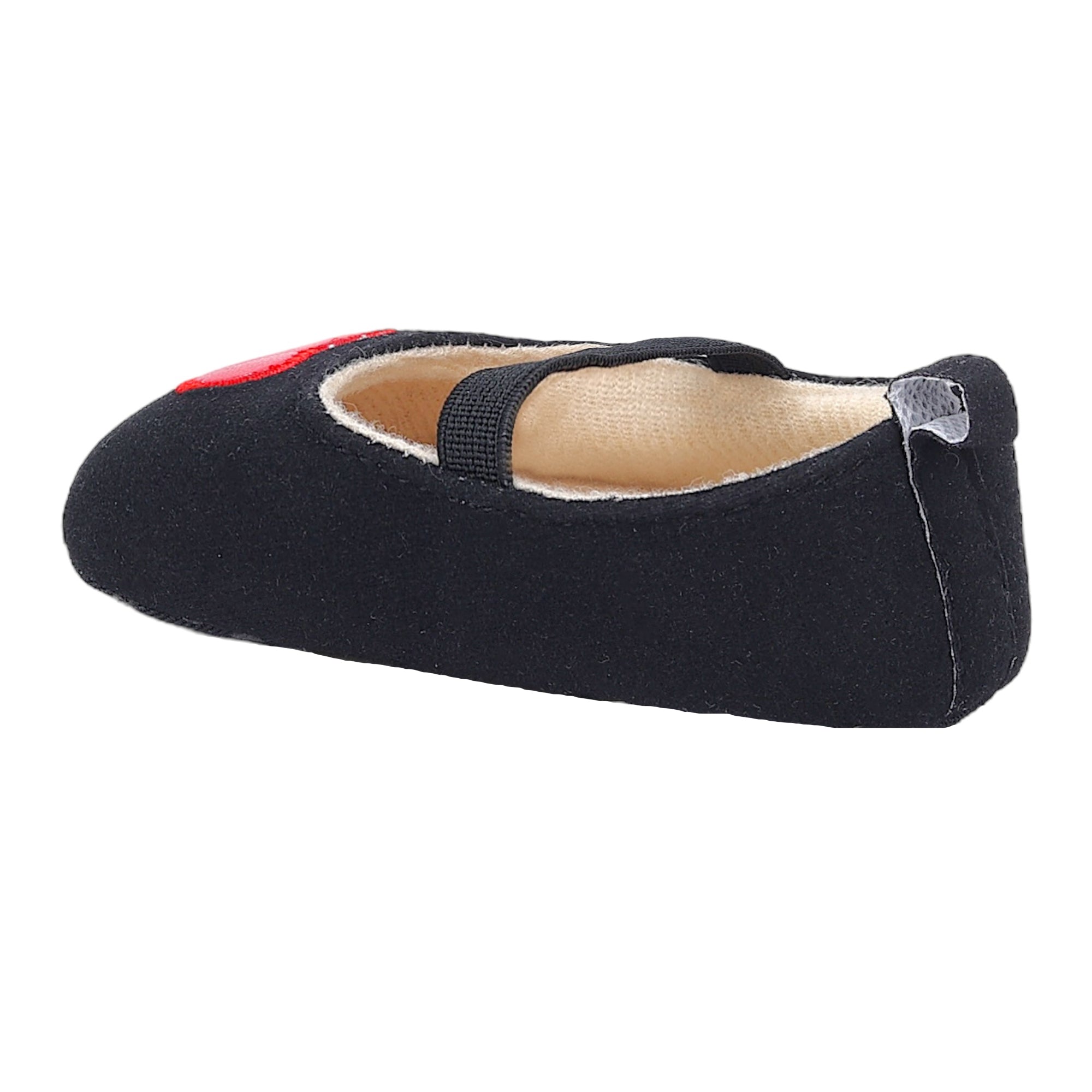 Baby Moo Queen Of Hearts Anti-Skid Elastic Strap Ballerina Booties - Black, Red