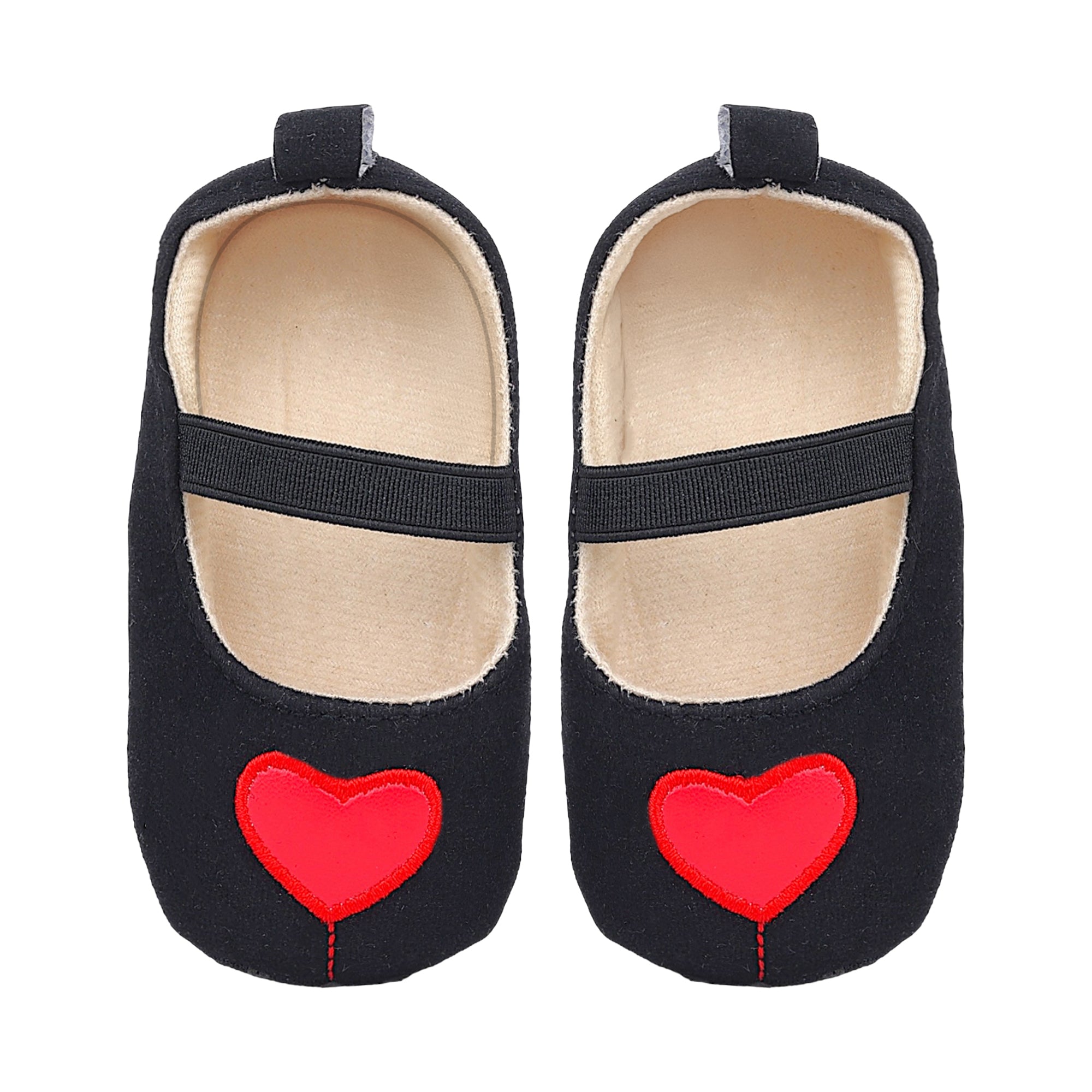 Baby Moo Queen Of Hearts Anti-Skid Elastic Strap Ballerina Booties - Black, Red