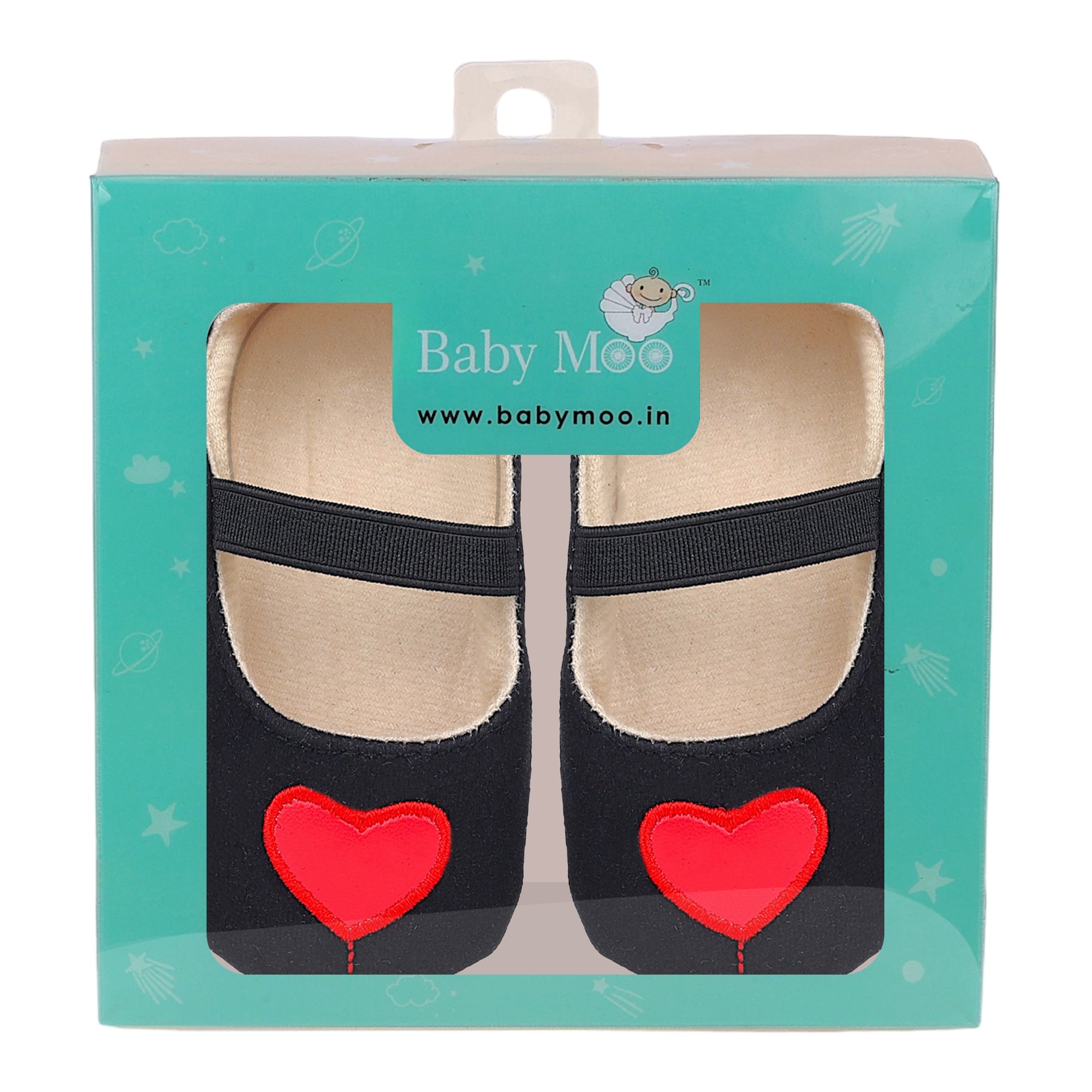 Baby Moo Queen Of Hearts Anti-Skid Elastic Strap Ballerina Booties - Black, Red