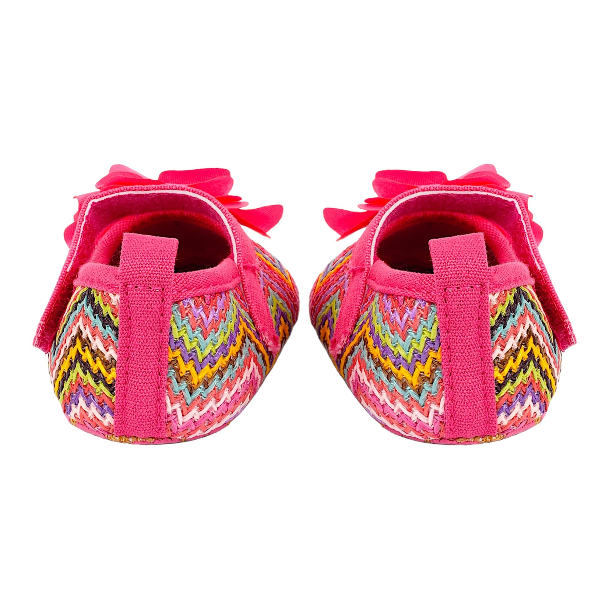Baby Moo Embellished Flower Colourful Woven Anti-Skid Ballerina Booties - Pink