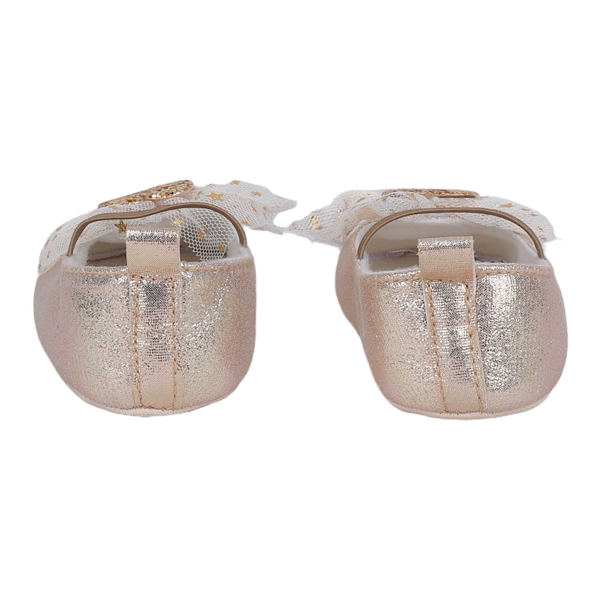 Baby Moo Embellished Bow Glittery Heart Anti-Skid Ballerina Booties - Gold