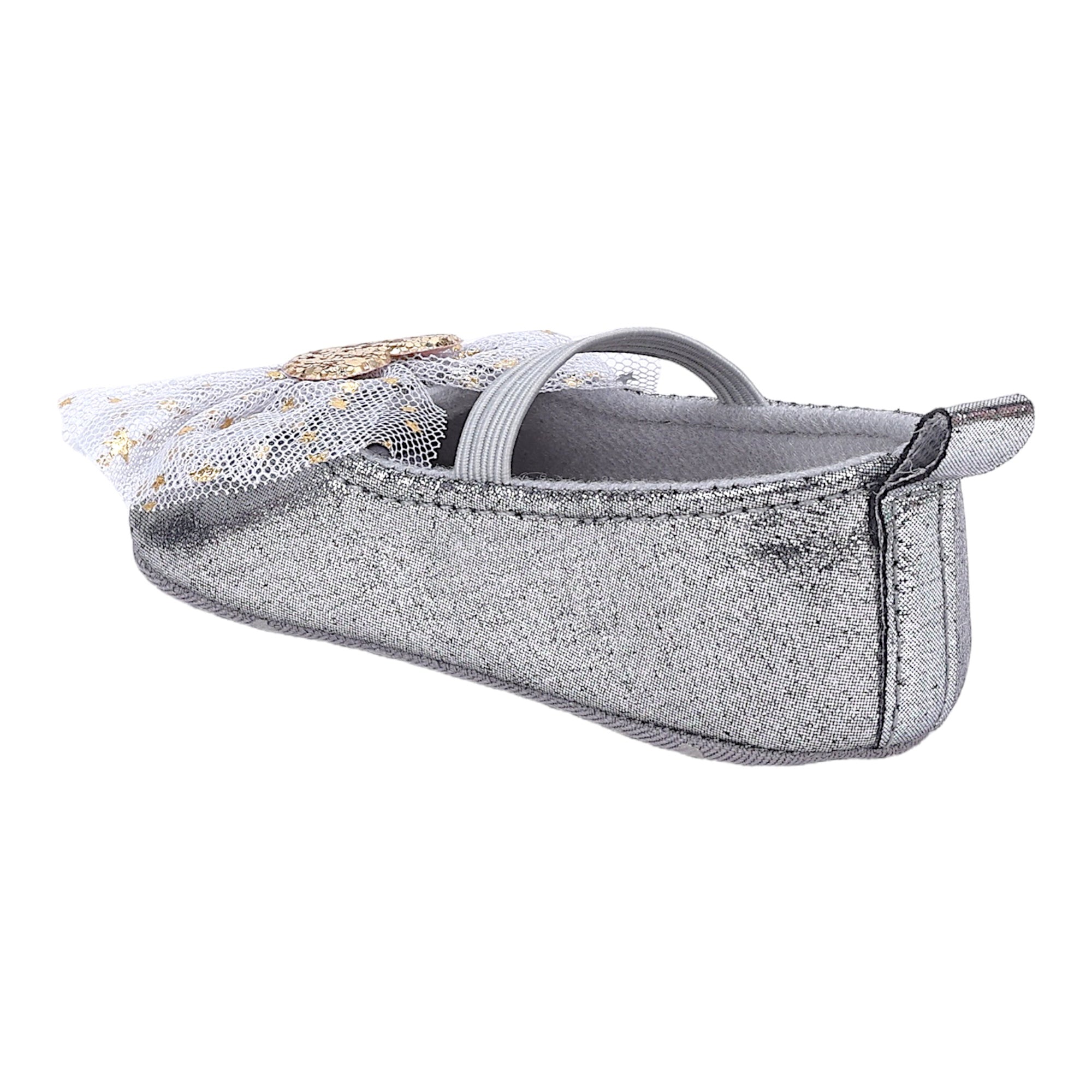 Baby Moo Embellished Bow Glittery Heart Anti-Skid Ballerina Booties - Grey