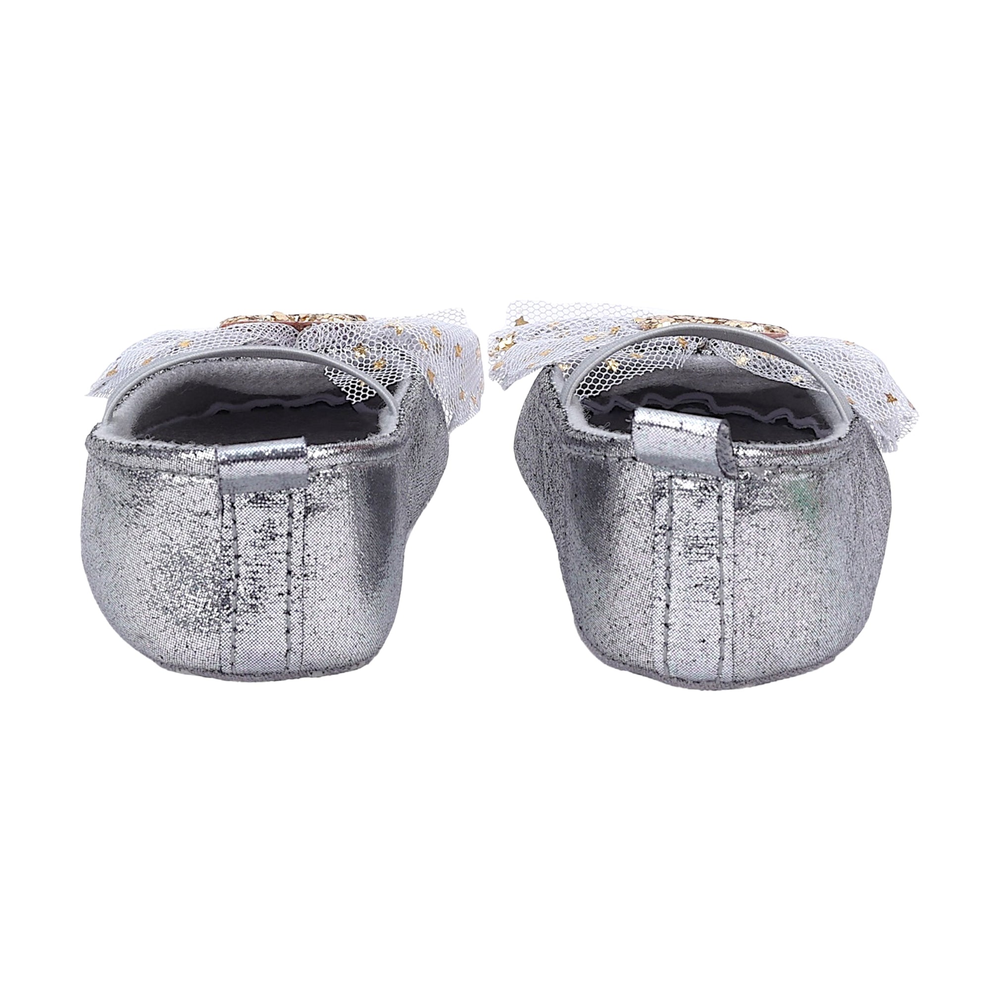 Baby Moo Embellished Bow Glittery Heart Anti-Skid Ballerina Booties - Grey